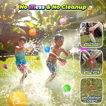 12Pcs Reusable Water Balloons, Pool Beach water Toys for Boys and Girls, Outdoor Summer Toys for Kids Ages 3-12