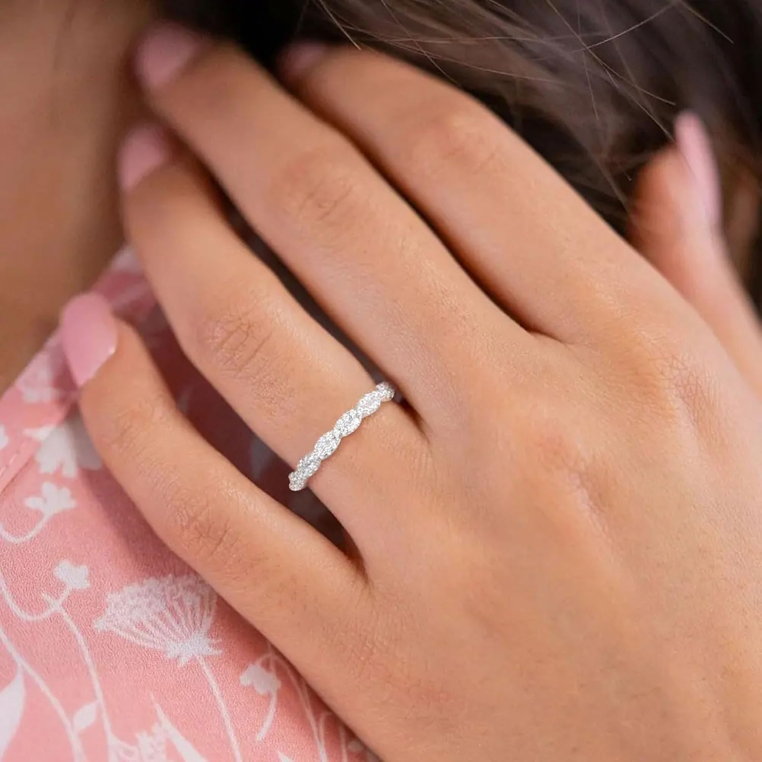 10K 14K 18K Gold 0.21 Cttw Natural Diamond Twisted Wedding Band for Women Twist Diamond Anniversary Stackable Ring Jewelry Gift for Her