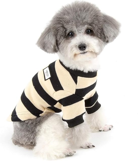 ZUNEA Small Dog Sweater Coat Winter Warm Knitted Jumper Puppy Clothes Soft Cotton Striped Pet Pullover Knitwear Chihuahua Doggie Jacket Apparel for Dogs Girl Boy Black S