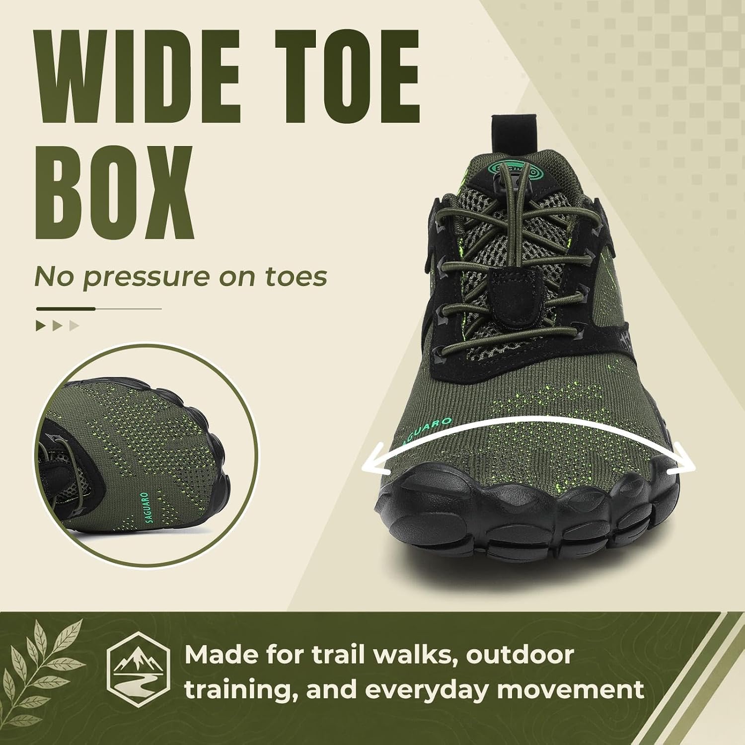 SAGUARO Mens Barefoot Shoes Wide Toe Box Minimalist Zero Drop Trail Running Shoes for Gym Hiking