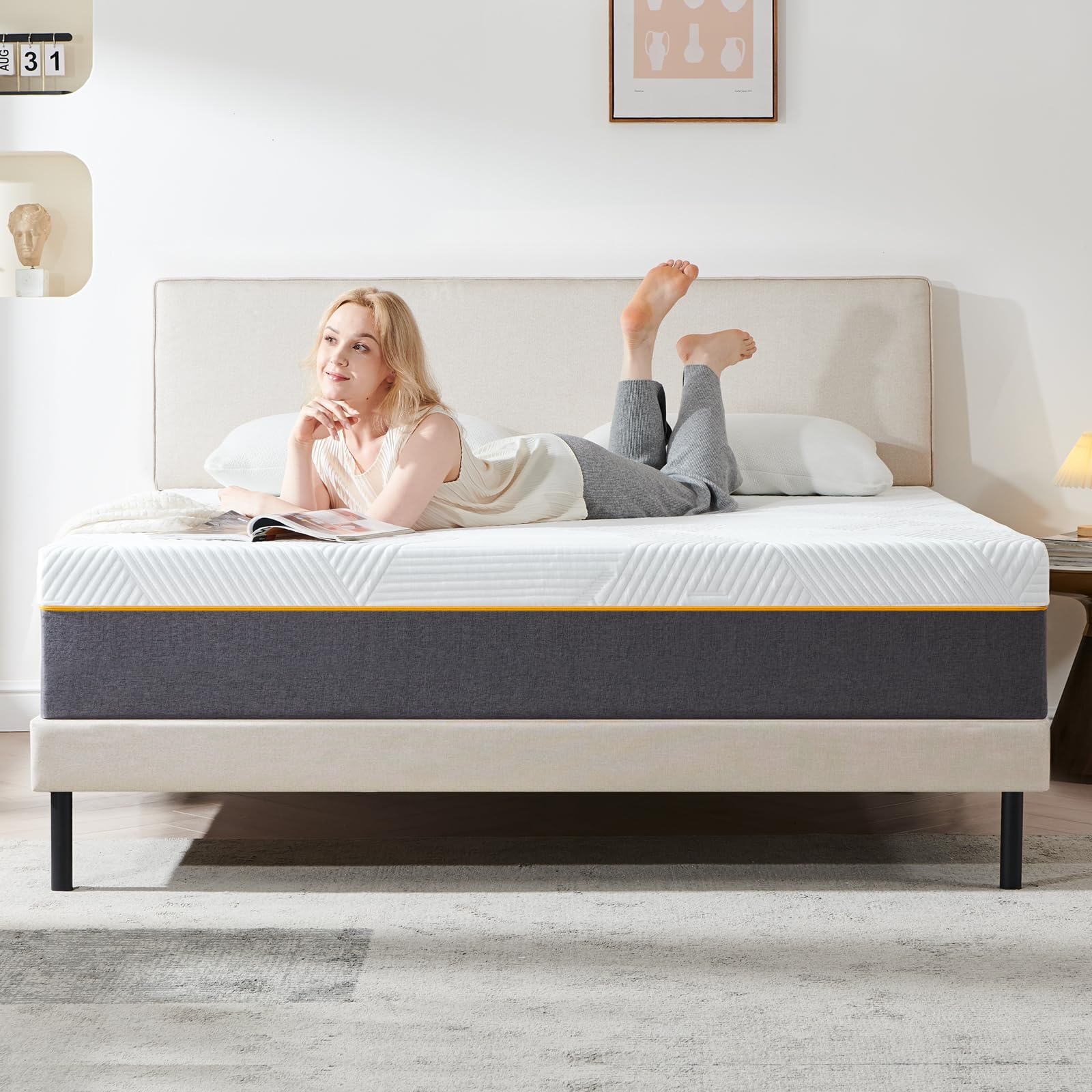 Matelas 160x200x22cm Mousse à Mémoire de Forme Ultra Respirante Fermeté Moyenne 7 Zones Soutien Parfait Réversible