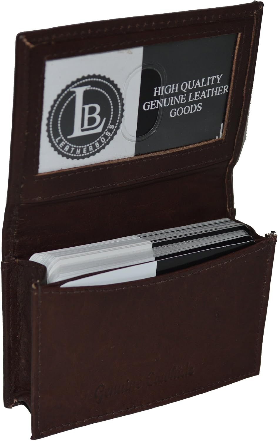 LeatherBoss Genuine Leather Small Credit Card Holder Wallet | Expandable Pocket for Cards, IDs | Compact & Durable Design | Dark Brown