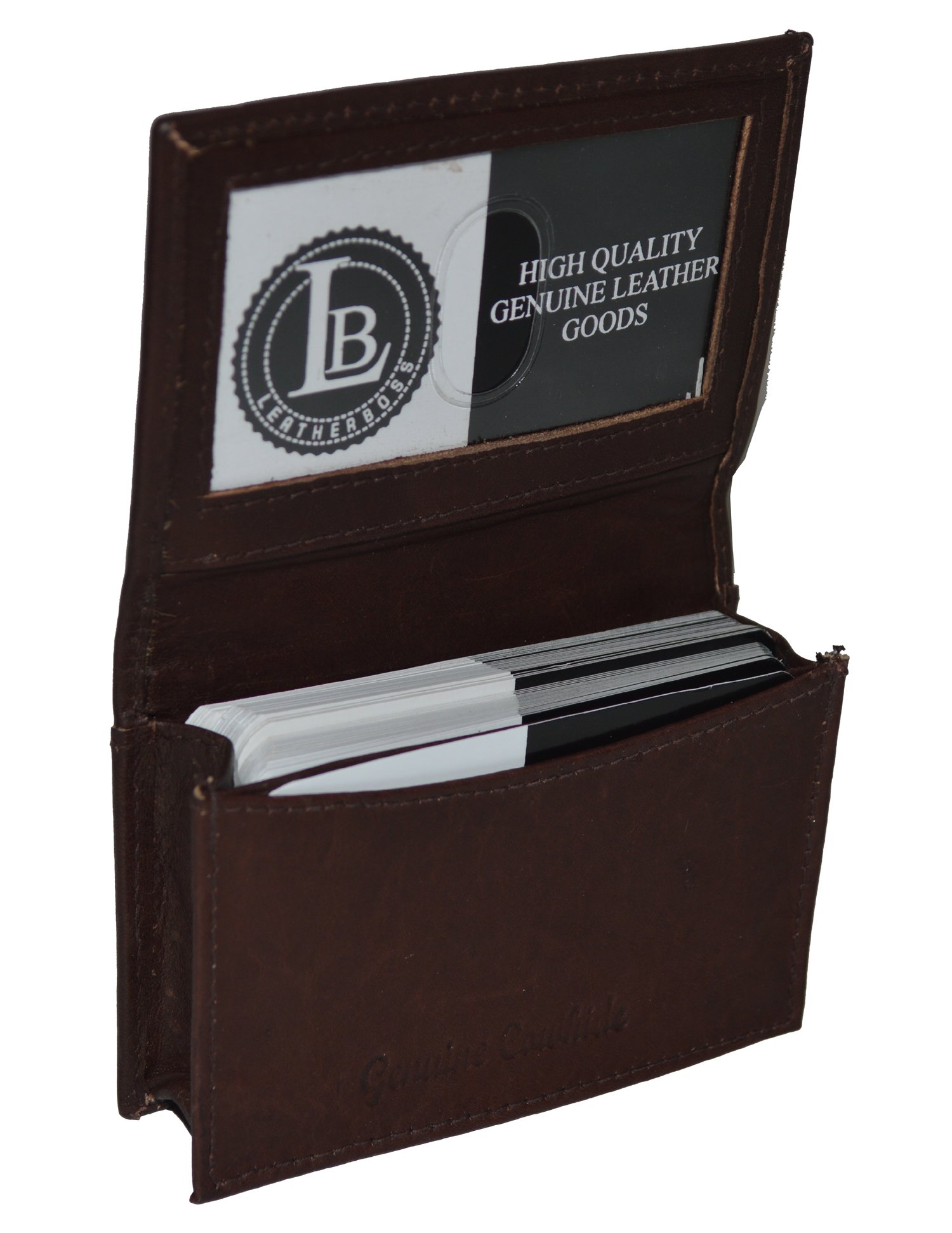 LB LEATHERBOSS New 100% Leather Bi-fold Credit Card Holder Black #70