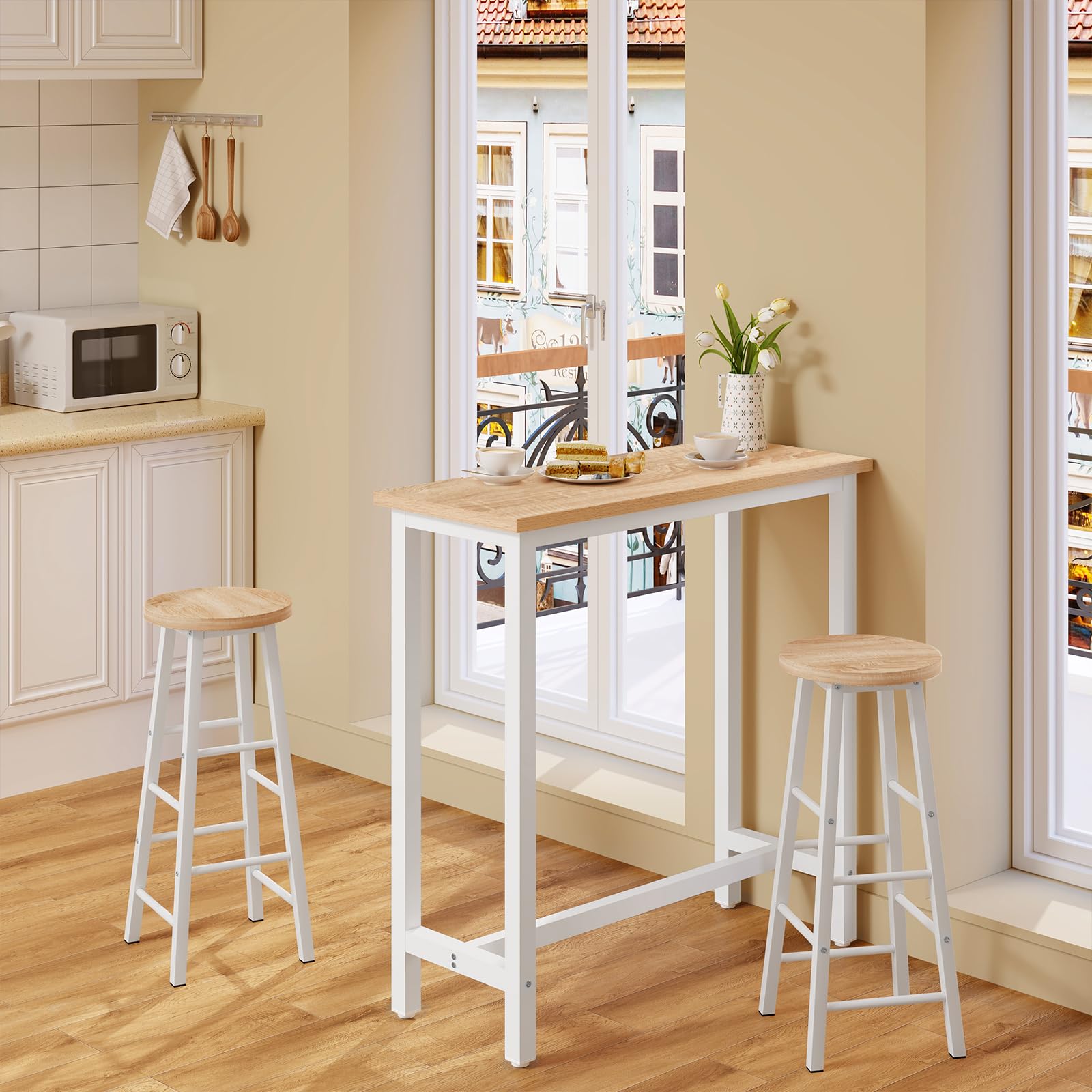 WOLTU Table de Bar Étroite et Haute 100x40x100cm, Table à Manger avec Structure en Métal, Robuste, Chêne Clair