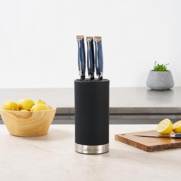 Restaurantware Sensei 4.3 x 8.8 Inch Round Knife Block 1 Round Slotted Knife Holder - Soft Touch Holds 9 Knives Black Plastic Universal Knife Holder For Easy Storage