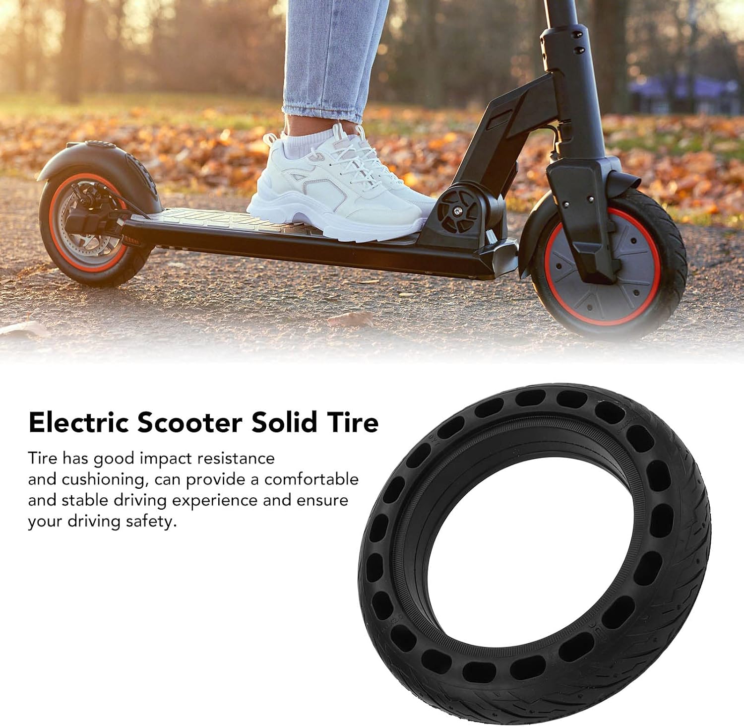 Demeras 9.0x2.0 Electric Scooter Solid Tire, Scooter Tire Replacement Driving Fine Workmanship Impact for Various Road Conditions