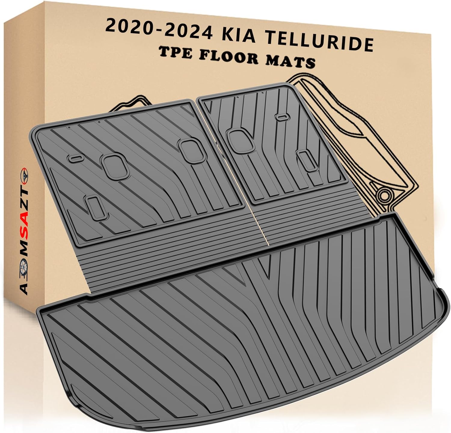 AOMSAZTO Cargo Mat Compatible with 2020-2024 2025 Kia Telluride Cargo Liner Trunk Mat TPE All Weather Trunk Cover