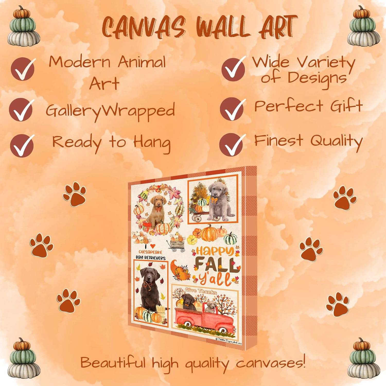 Doggie of the Day Fall Y'All with Chesapeake Bay Retriever Dogs Canvas Wall Art - Premium Quality Ready to Hang Room Decor - Flat Rolled 11" x 14"
