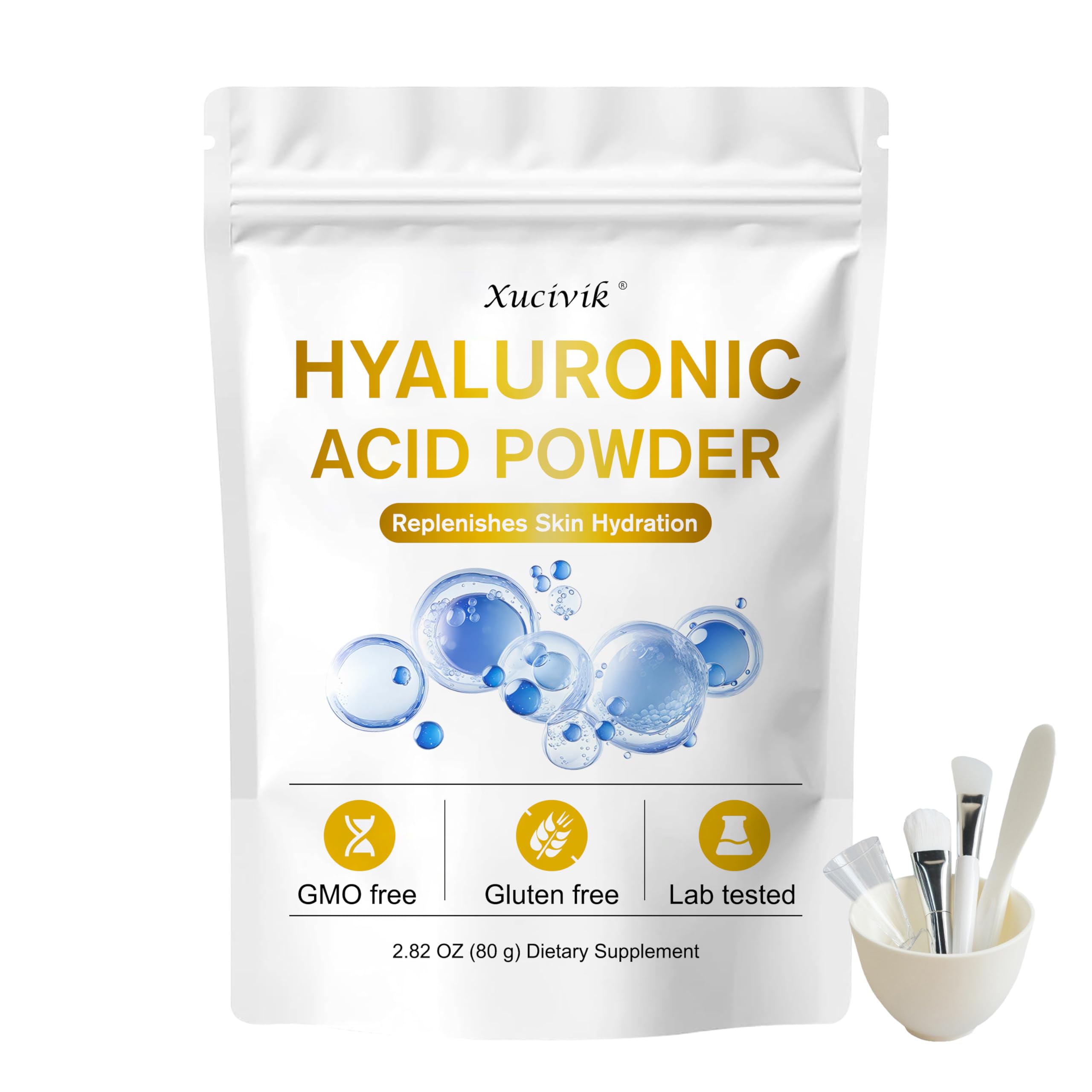 Xucivik Hyaluronic Acid Powder for Face & Skin, High Molecular Weight, Water-Soluble Formula for DIY Serum & Moisturizer, Vegan Hydrating Skincare,
