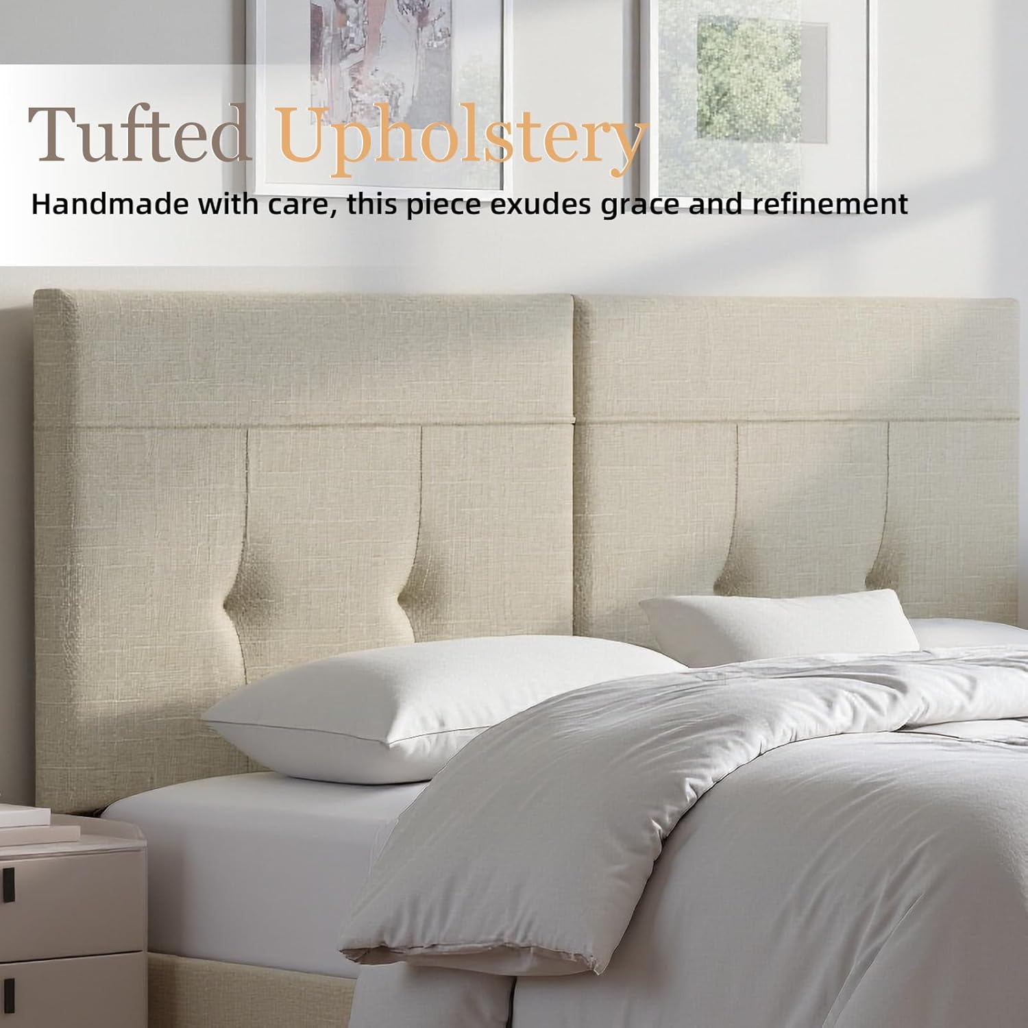 King Headboard Only, Headboard King with Sturdy Metal Legs, Tufted Upholstery Design Bed Headboards with Adjustable Width & Height (Linen)