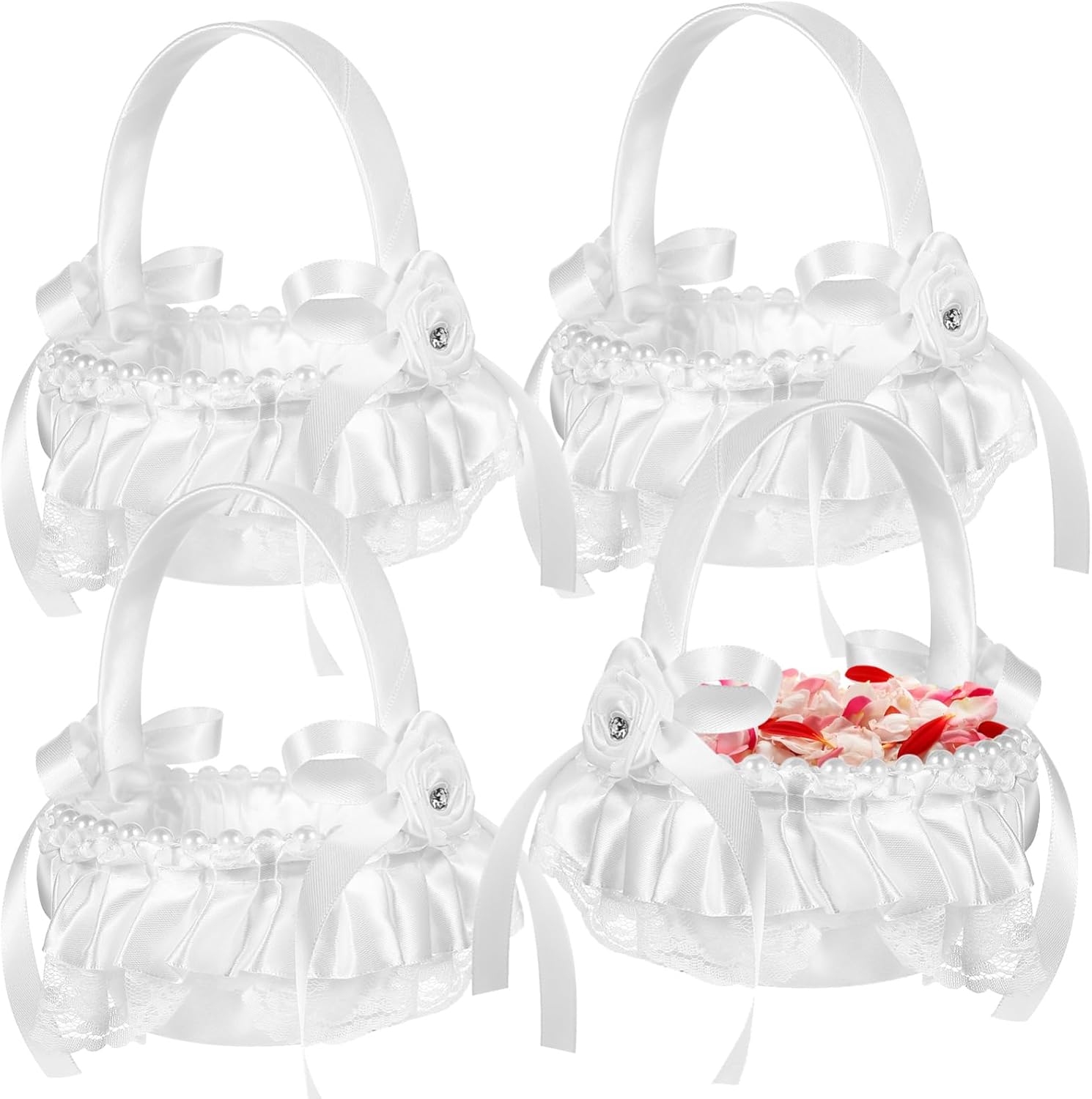 Cabilock 4pcs Wedding Supplies Satin Flower Girl Baskets Fake Baskets Decorative Handle for Ceremony