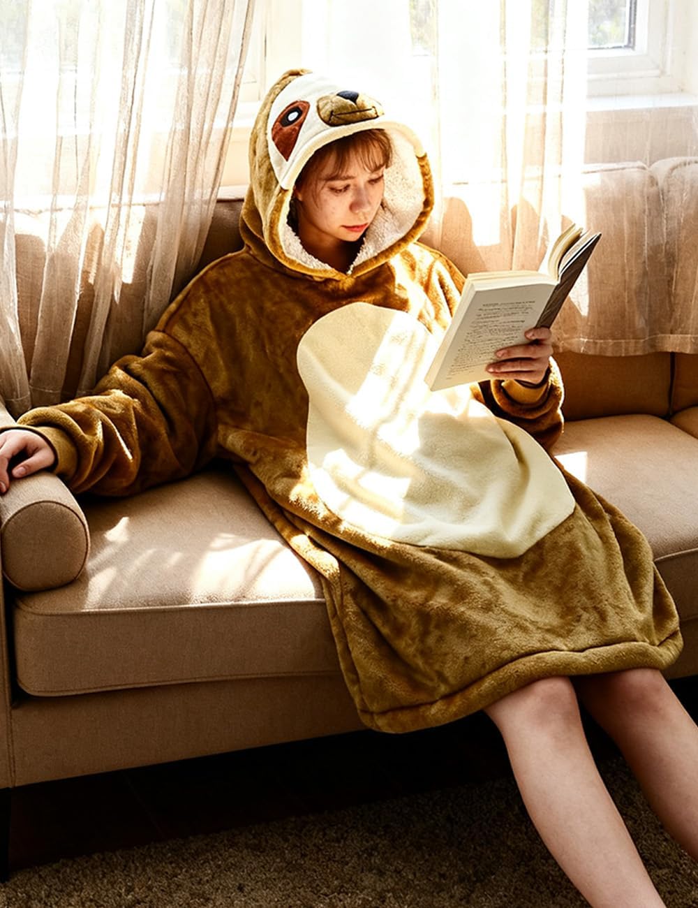 vavalad Sloth Wearable Blanket Sweatshirt Sherpa Hoodie TV-Blanket for Adults Men Women Teens One Size Fits All - Image 2