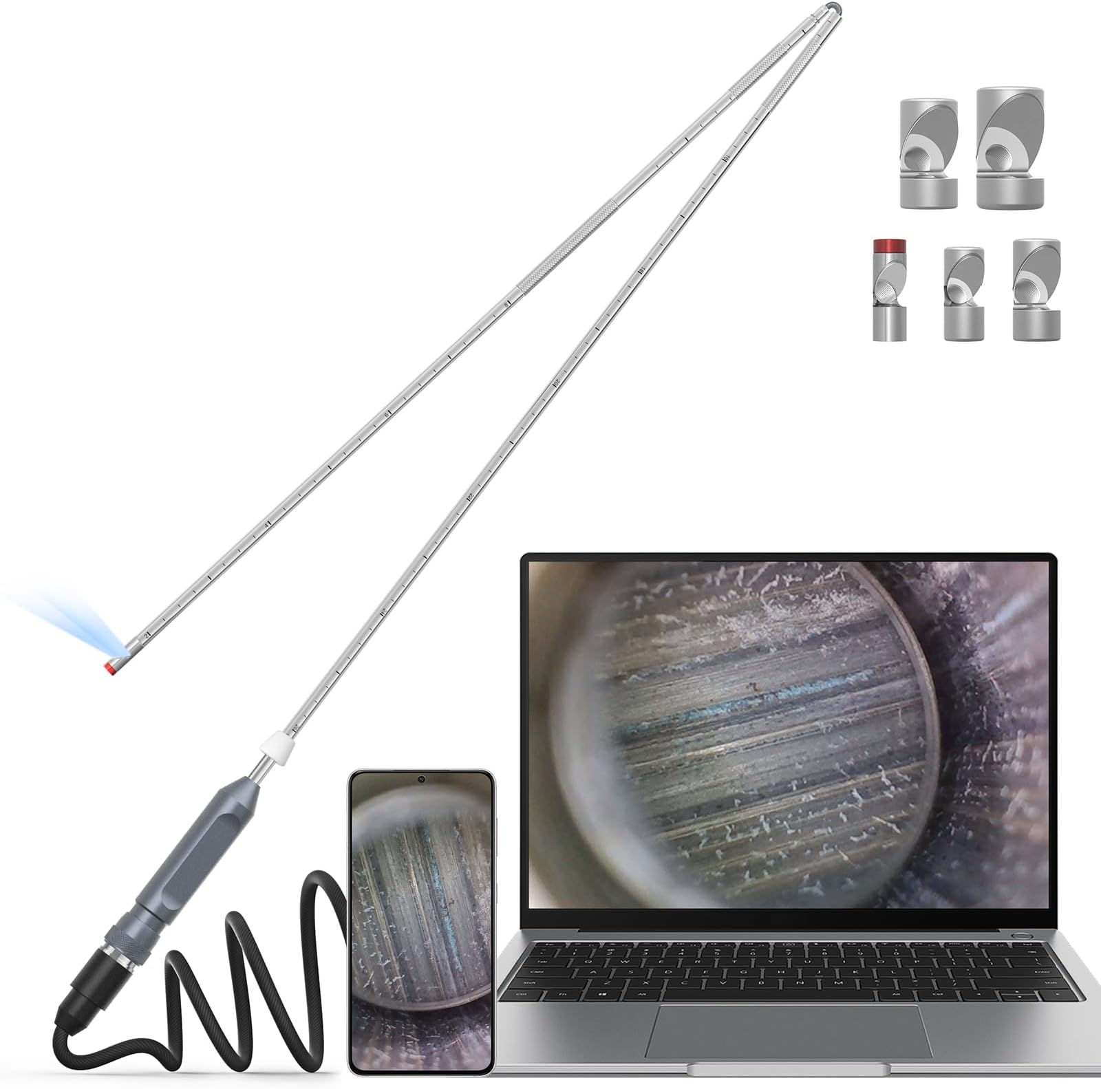 USB Rifle Borescope-Focus & Fold, Teslong NTG200H 0.2inch Barrel Bore Scope Gun Cleaning Bore Camera with Manual Focus, 26inch Foldable Rigid Rod, LED Light-Fits .22 Caliber & Larger Firearms