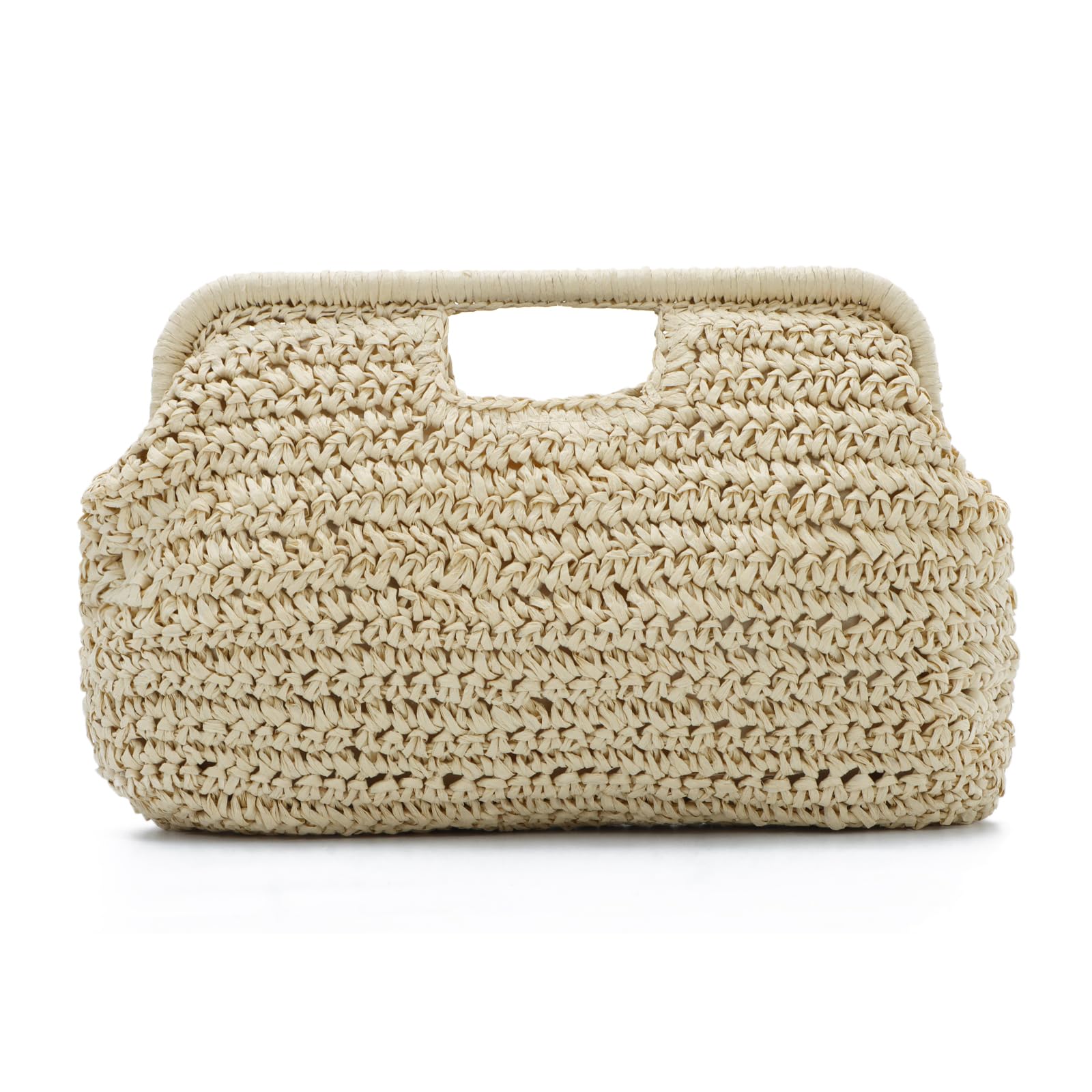 EVEOUT Pochette in Paglia per Donna Estiva Boho Clutch Rafia per Lavoro Matrimonio Festa Borsa Intrecciata con Manico per Spiaggia Mare