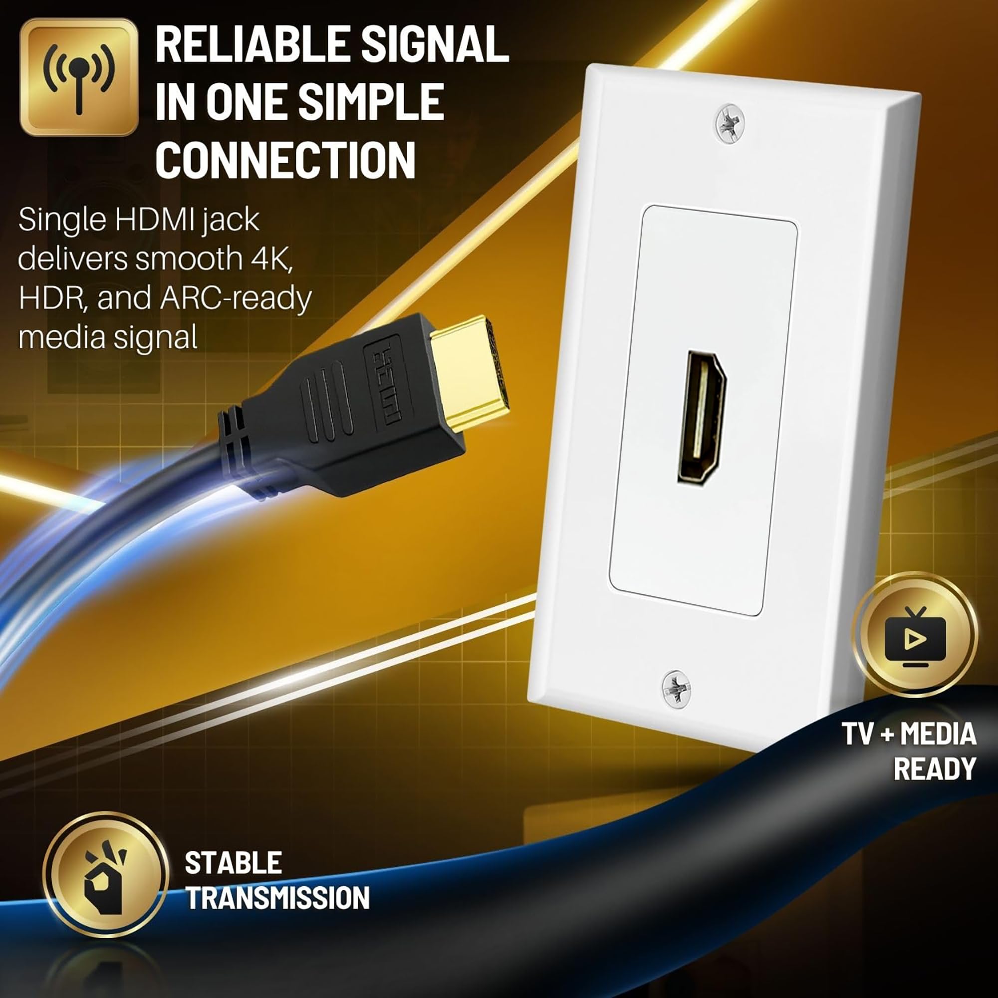 MX HDMI to HDMI Wall Plate Connector Module 45×45mm Female to Female HDMI Coupler, Compatible with UK & European Modular Socket Plates, 4K Ready HDMI Wall Port for TV, Projector, Home & Office 3