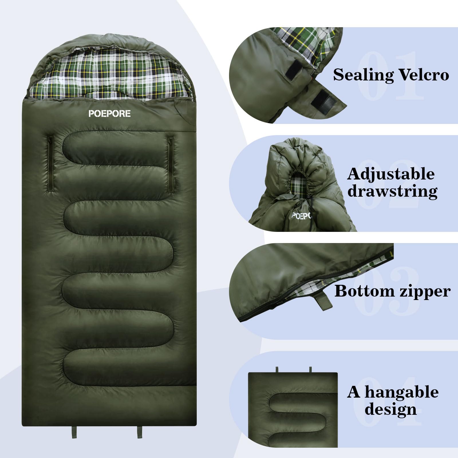 Sacs de couchage pour adultes en flanelle de coton léger avec trous de fermeture éclair pour bras XXL avec oreiller sac de compression pour le camping en plein air, la randonnée