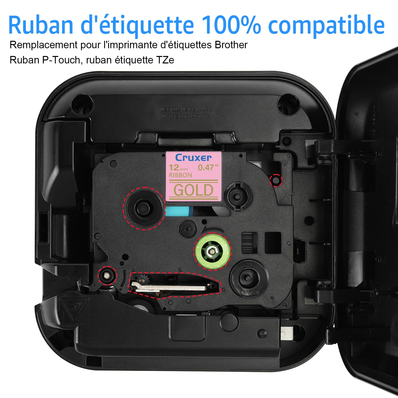 Cruxer Lot de 50 TZE-RE34 Compatibles avec P-Touch Doré sur Rose 12 mm
