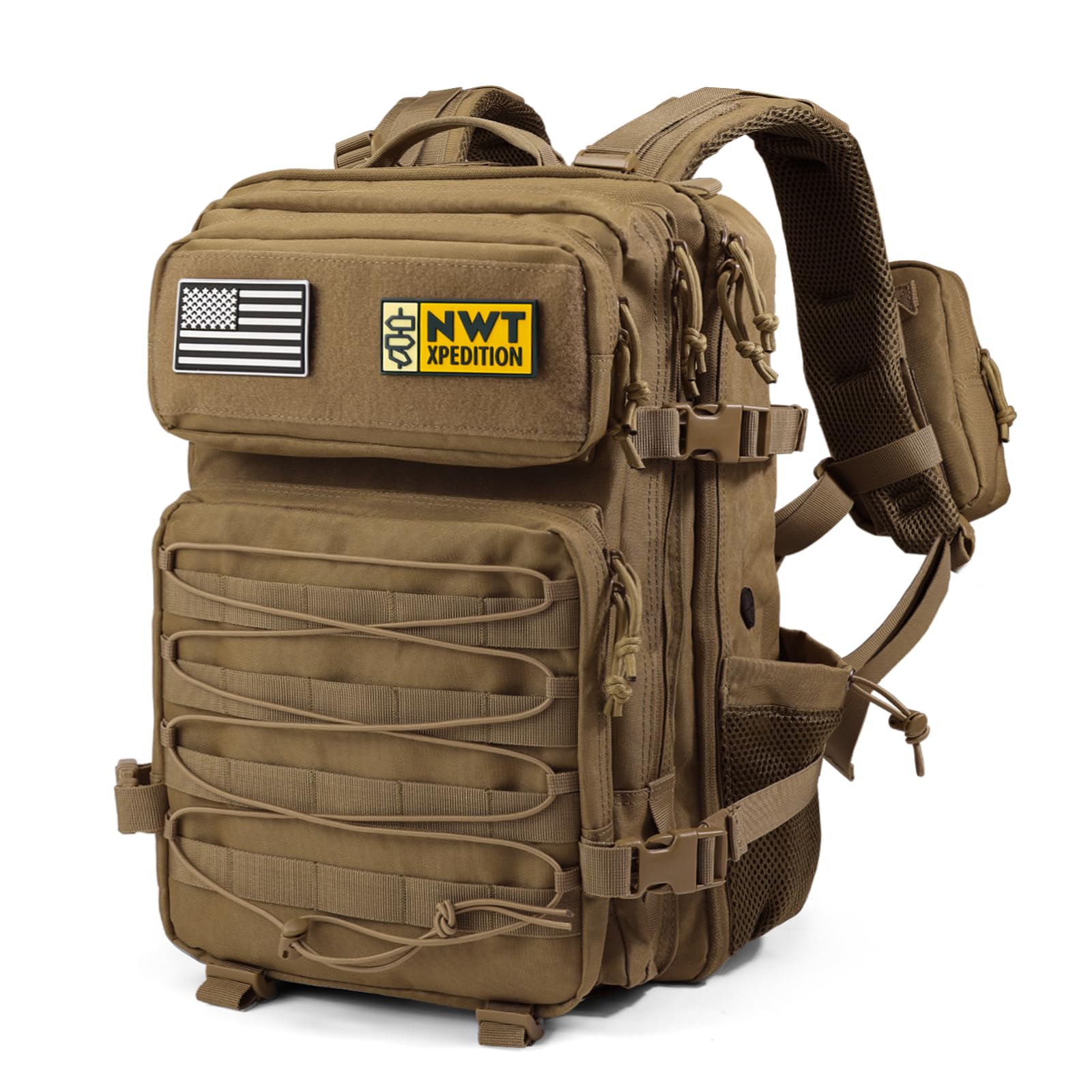 NWT XPEDITION Military Tactical Backpack,Sturdy Work & Molle Laptops Rucksack,Army Pack for Hiking Camping Travel Fishing Gym,Khaki