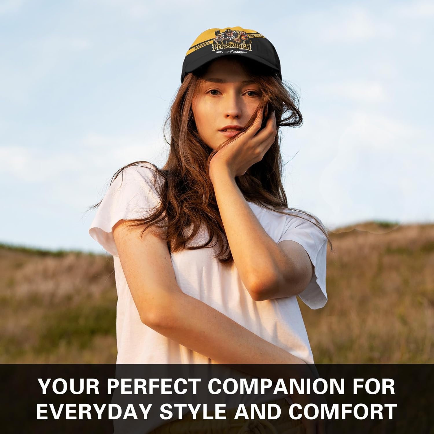 Football City Silhouette Baseball Cap for Men Women, Adjustable Print Hat Fans Gifts, Game Day Headwear