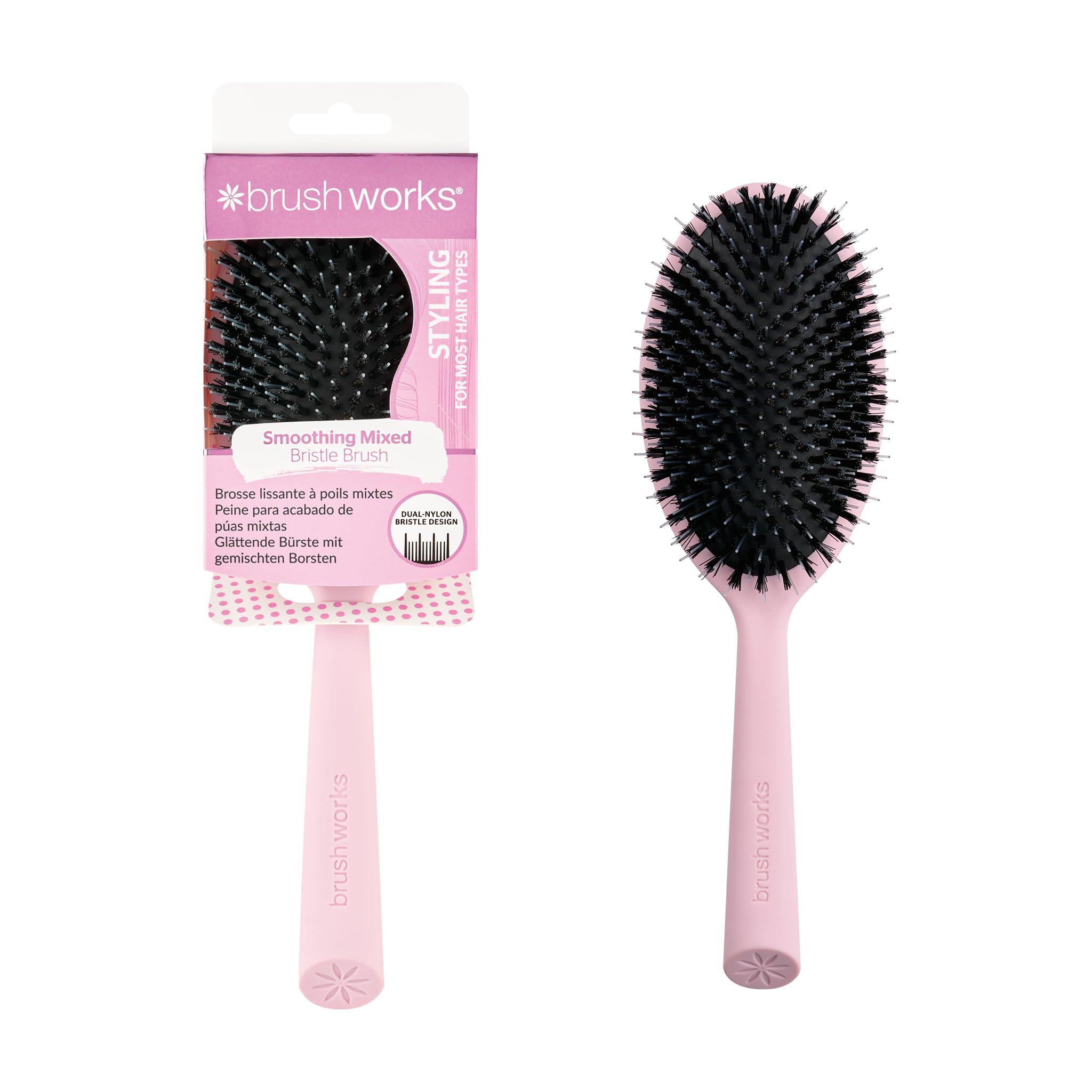 Brushworks Smoothing Mixed Bristle Hair Brush – Dual Nylon Pins & Bristles for Detangling & Shine – Scalp Massage, Sleek Styling, Made from 60% Recycled Materials