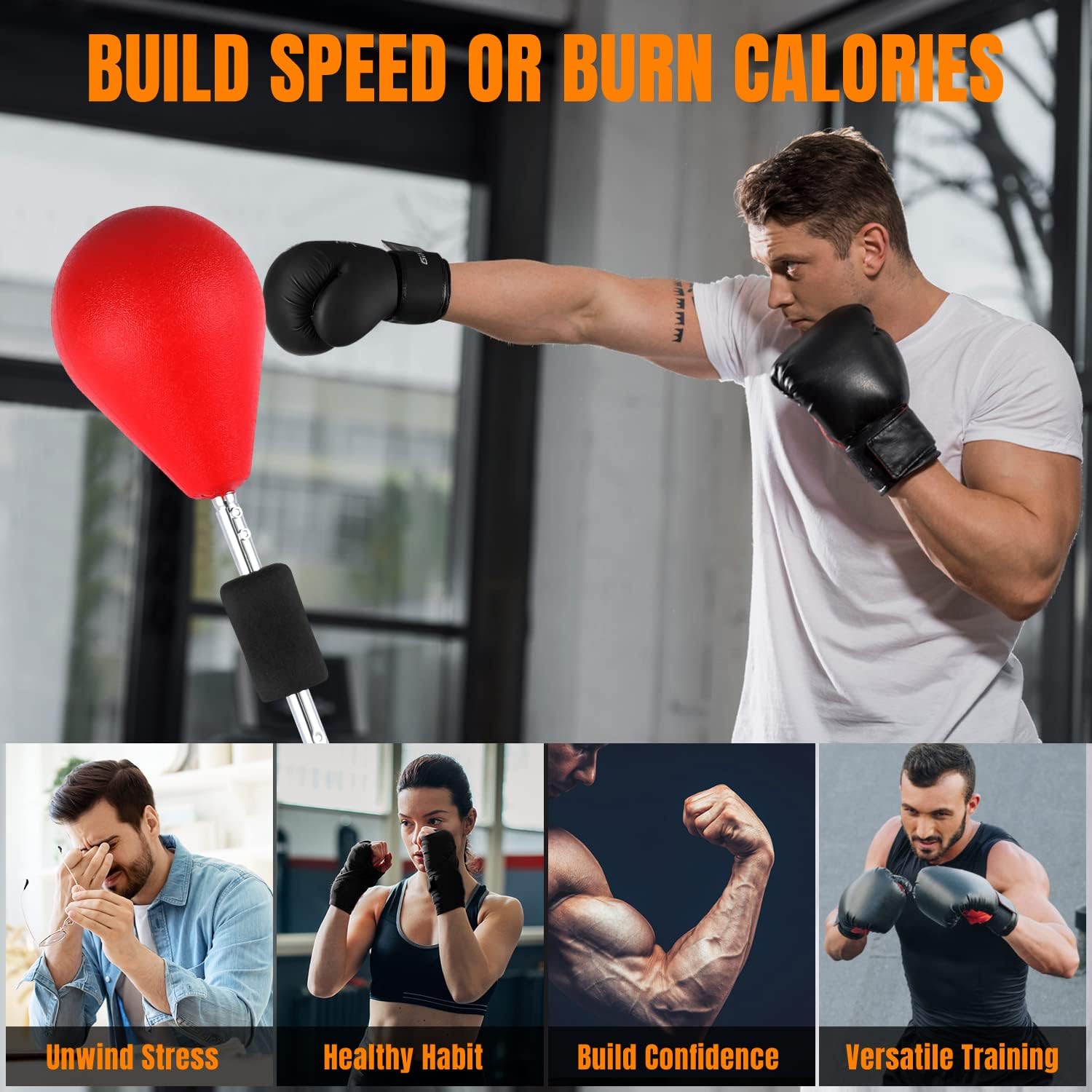 GIKPAL Punching Bag with Stand, Reflex Boxing Bag, Speed Punching Ball for Adults & Teens with 2 Hand Warps Training & Fitness for Home Office Indoor Outdoor, Red : Sports & Outdoors