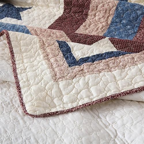 Miniatura 9 de Juego de edredón de algodón de 3 piezas reversibles para todas las estaciones, colcha de retazos reales para niños, patrón de estrellas, tamaño Queen