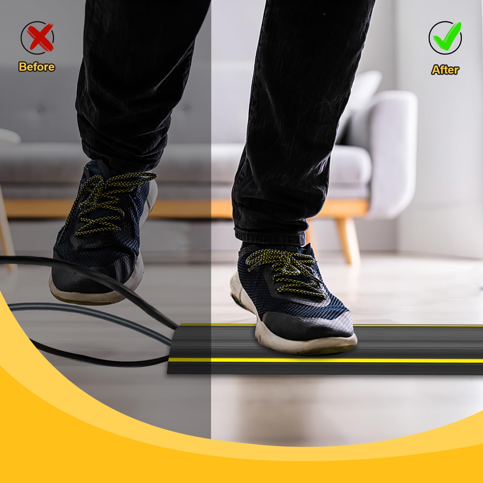 Protector de cable de suelo resistente de 20 pies, 3 canales que protegen los cables y evitan un peligro de tropiezo: oculta cables en casa, oficina, almacén, taller, conciertos