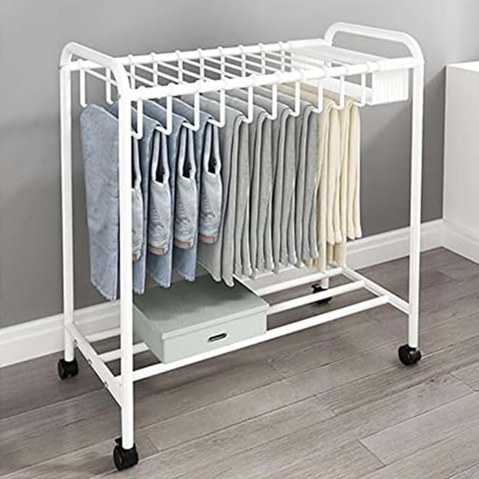 Perchero telescópico de pie para Pantalones con 30 Perchas giratorias: Organizador Multifuncional para Pantalones, solución de Almacenamiento Blanca Que Ahorra Espacio.