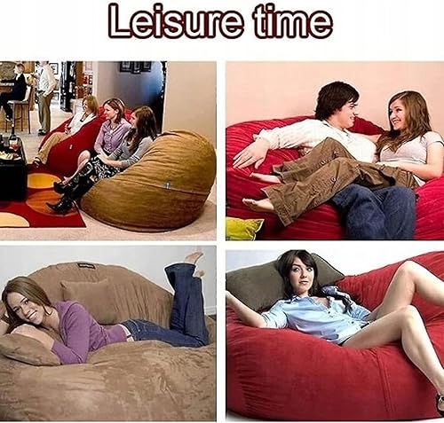 Miniatura 6 de (Solo funda, sin relleno) Funda para silla de puf de piel gigante para niños y adultos, muebles de sala de estar, grande, redondo, suave, esponjoso,