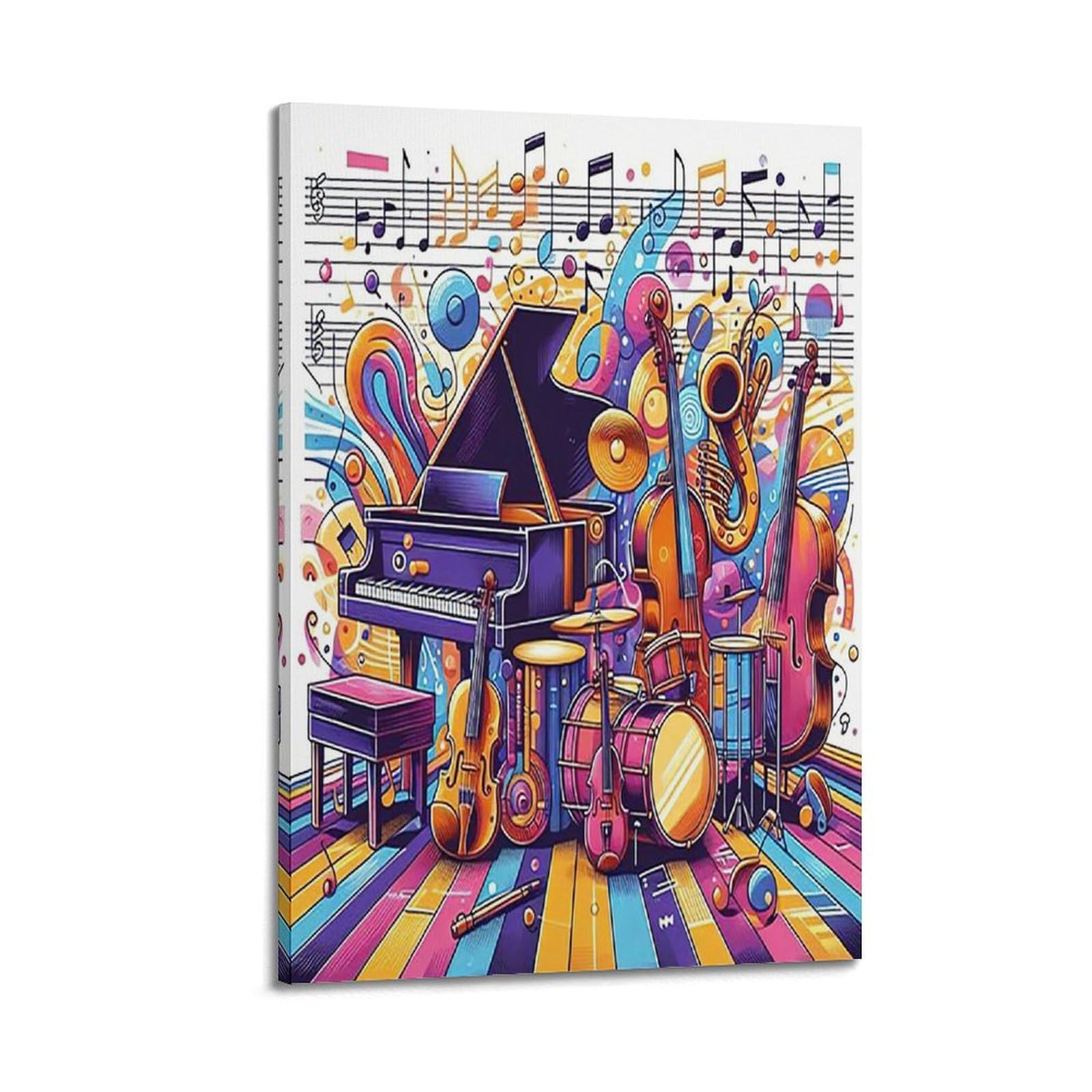 Poster per festival musicali, stile anime, note in movimento, vari tipi di strumenti musicali, poster decorativo da parete su tela e stampa artistica moderna per camera da letto, poster decorativo per