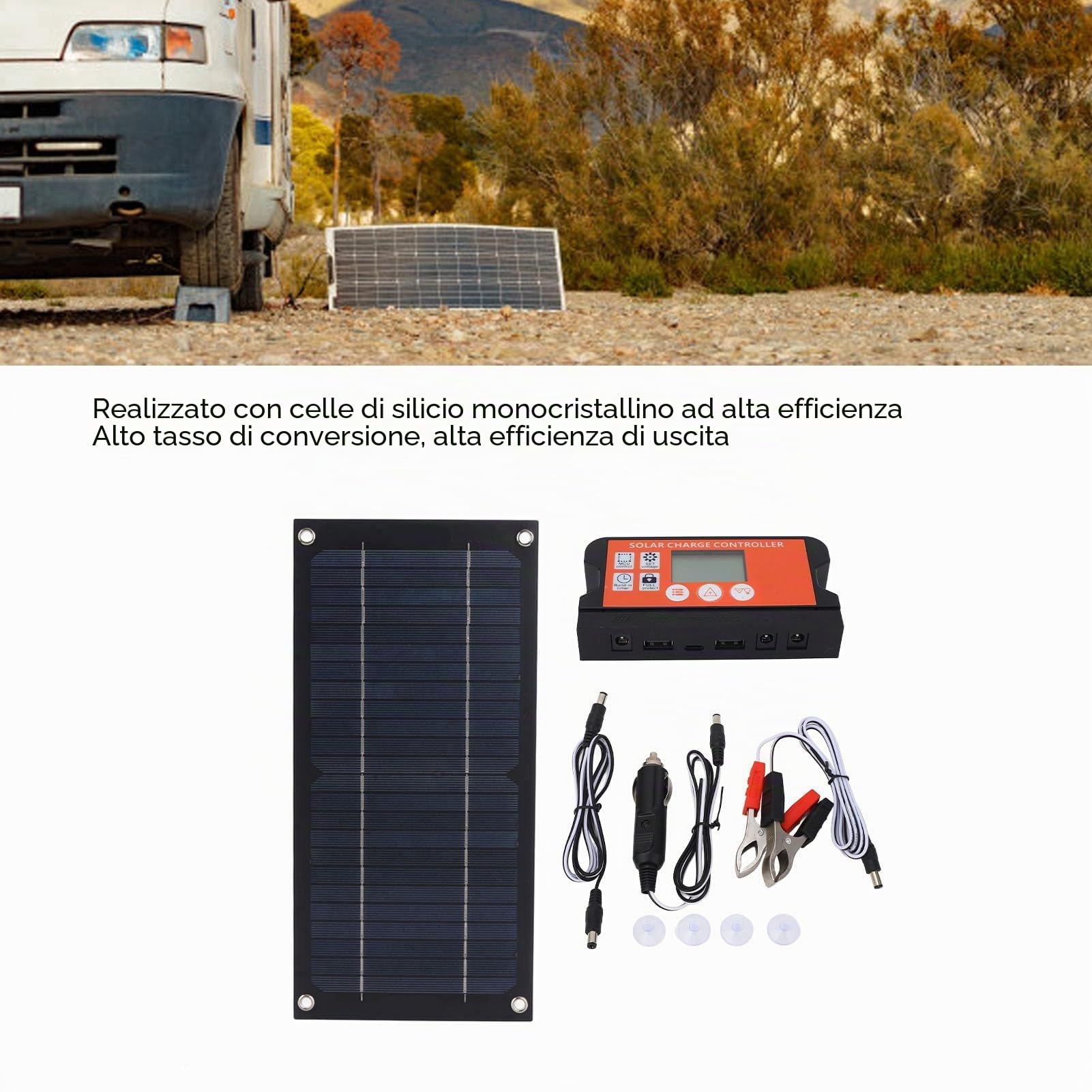 Fockety Kit di Pannelli solari 600W, regolatore di Carica monocristallino del silicio 12V 24V 100A con la Clip della Batteria del Cavo di Estensione, Stazione di Potere per la Marina di RV