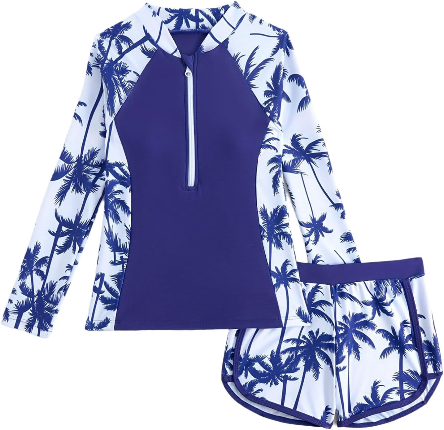TiaoBug Big Girls UPF 50+ 2 Pieces Rash Guard Sets Floral Swim Shirts with Shorts Sporty Swimwear