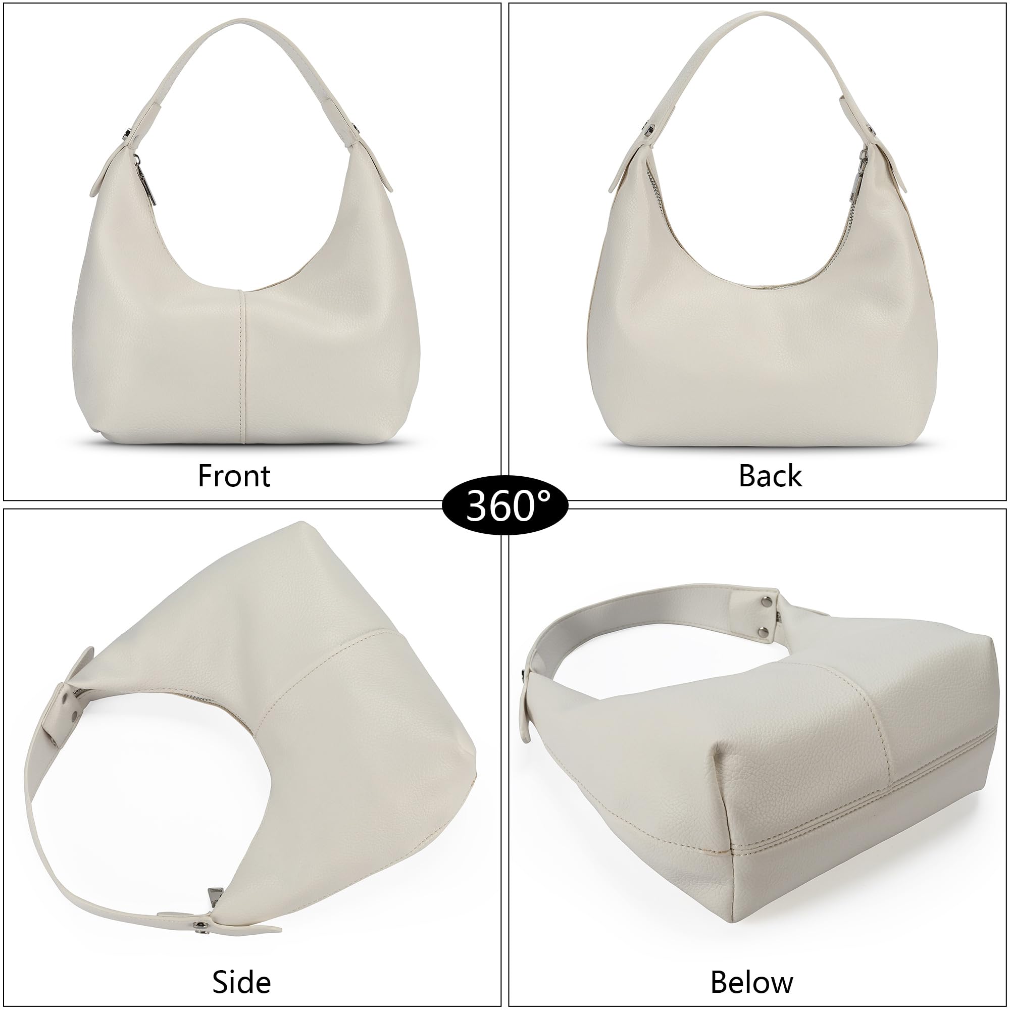 Beejirm Y2K Purse Crescent Bag, Vegan Leather Shoulder Bags, Hobo Handbags for Women, Small Clutch Purse Shoulder Handbags Tote Bag, White