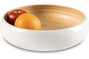 LEXA 12" Handmade White Bamboo Wooden Fruit Bowl