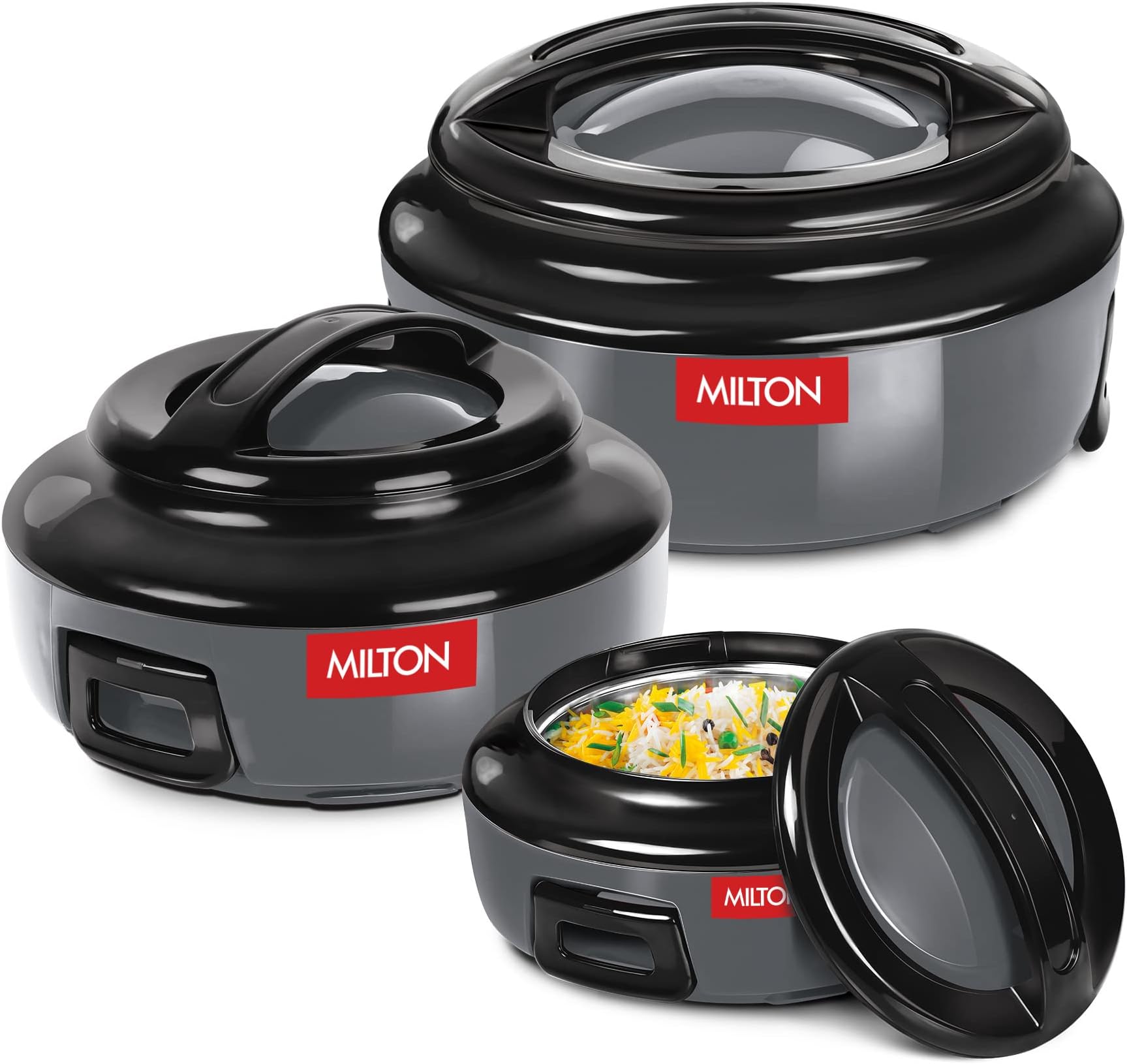Ernesto Inner Stainless Steel Jr. Casserole Set of 3 (390,720 and 1320 ml), Grey | Easy to Carry | Serving | Stackable
