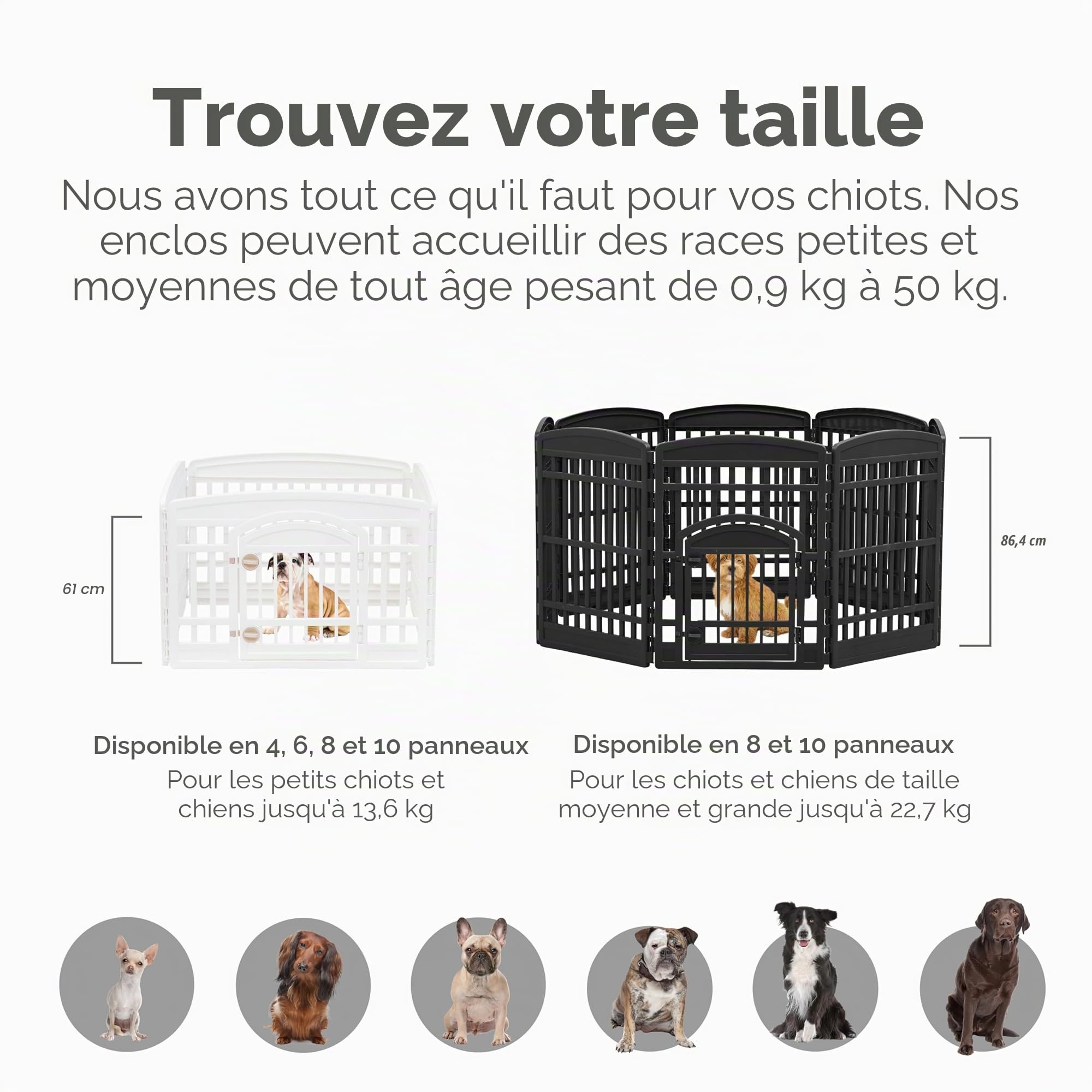 Iris Ohyama, Parc pour Chien Intérieur, Extérieur avec 8 Panneaux & Porte Verrouillable, H60cm, Noir, Cage, Enclos, Cloture pour Chiens, Chiot, Chat, Lapin, Animaux de Compagnie, Plastique, CI-608E