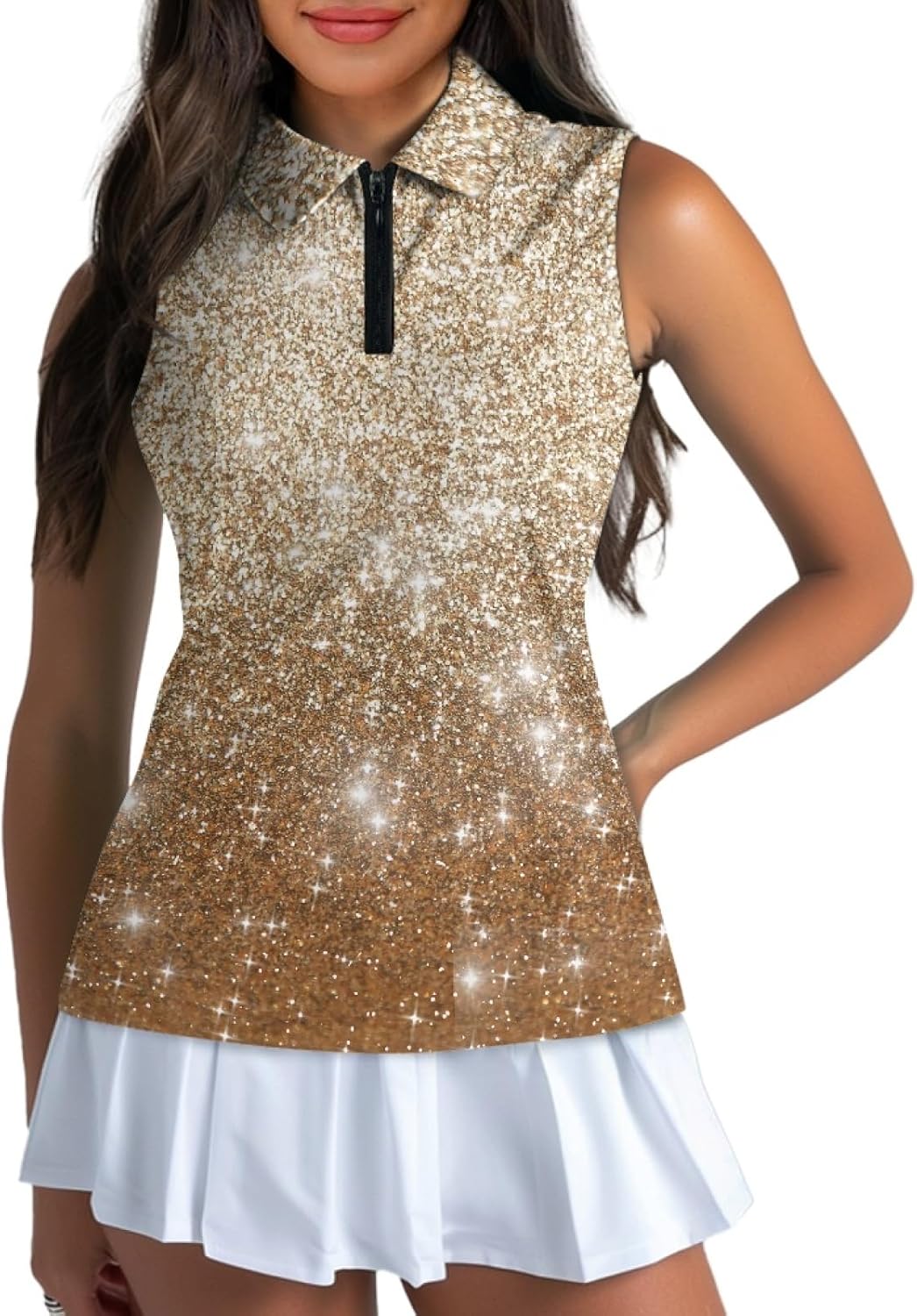 Women's Sleeveless Golf Tennis T Shirts Zip Up Workout Tank Tops Athletic Shirt Lightweight Tummy Control