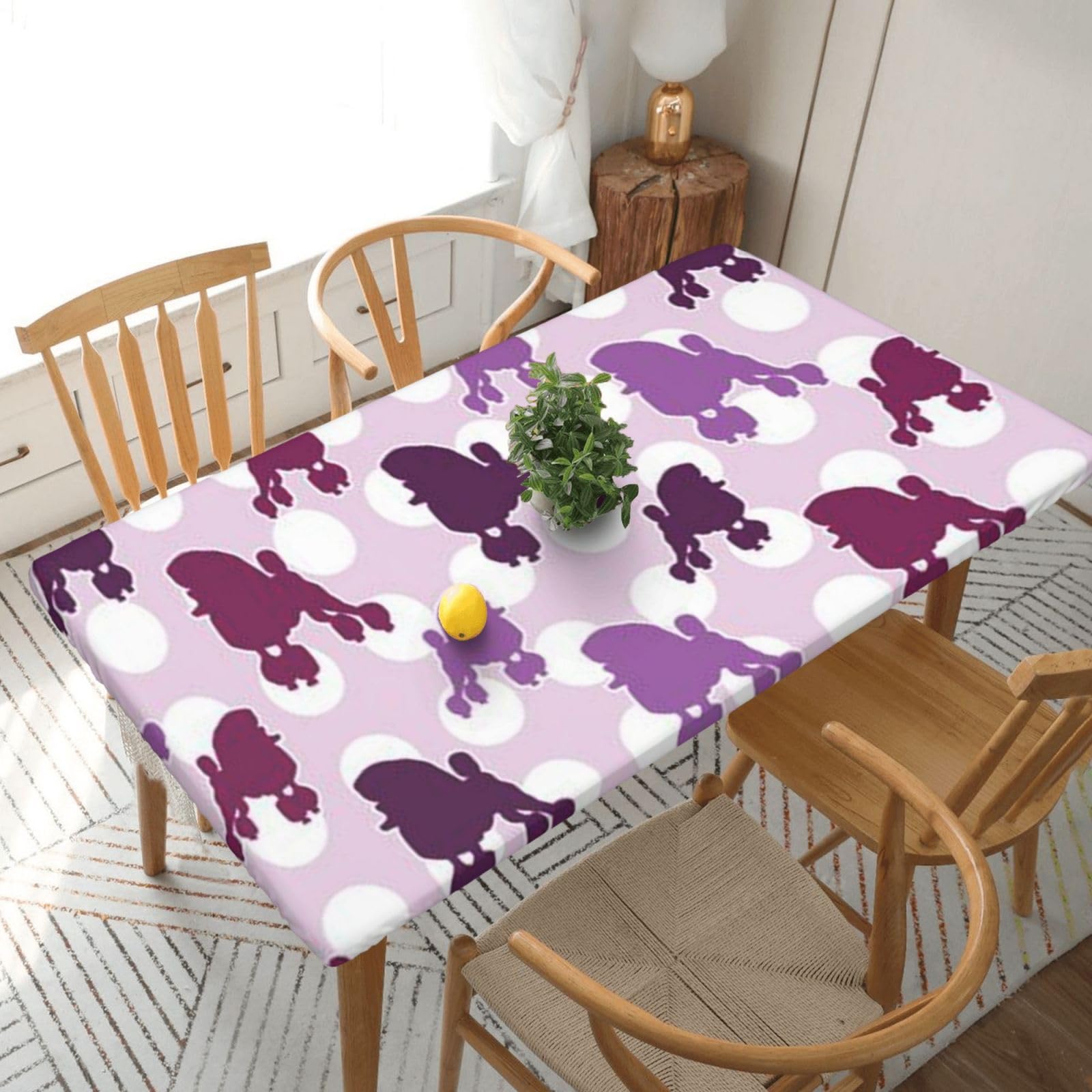 BNVSADC purple Poodle Polka Dot Printed 5FT Tablecloth Polyester Kitchen Water Resistant Table Cloth Dining Table Decoration Table Covers, 152x76 CM