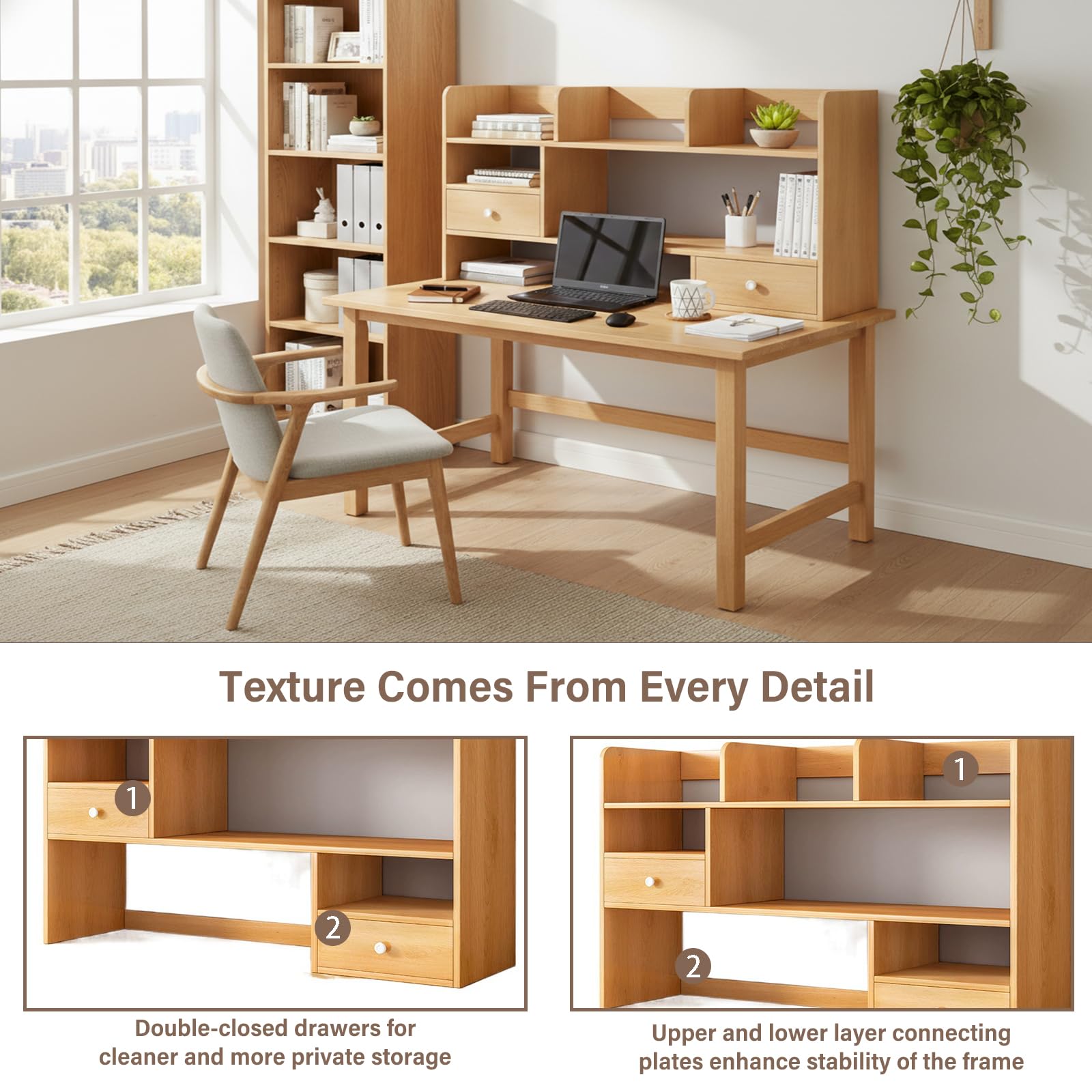 Libreria da Scrivania Mini Scaffale da Appoggio con Cassetti, Mensola Scrivania Legno Salvaspazio per Ufficio, Porta Libri Organizer con Struttura Stabile 60/80x17x80cm(Size:80x17x80CM)
