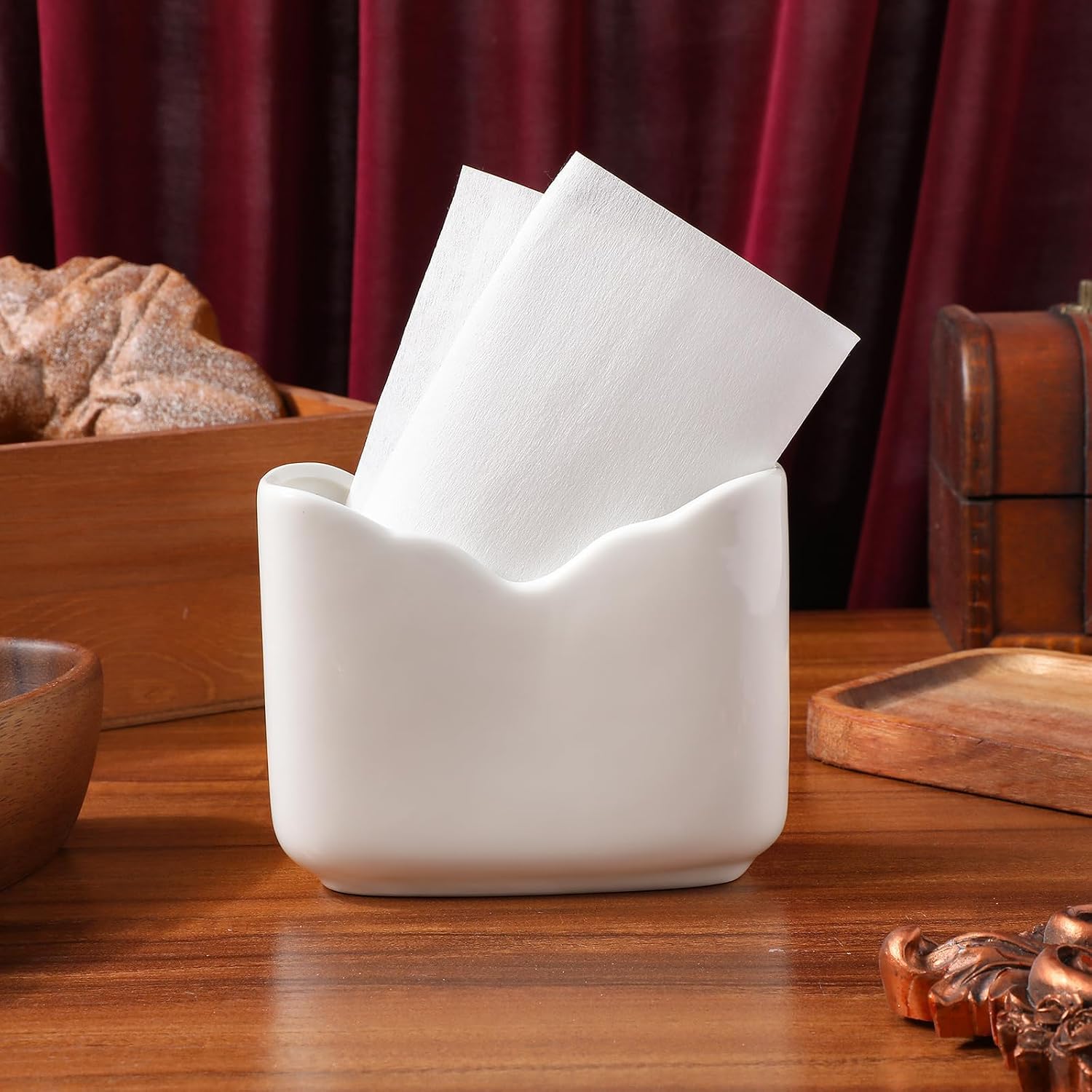 Wavy Ceramic Napkin Holder 4.52X3.54X1.37 Inch Paper Tissue Stand for Kitchen Dining Table Modern Compact Napkin Organizer