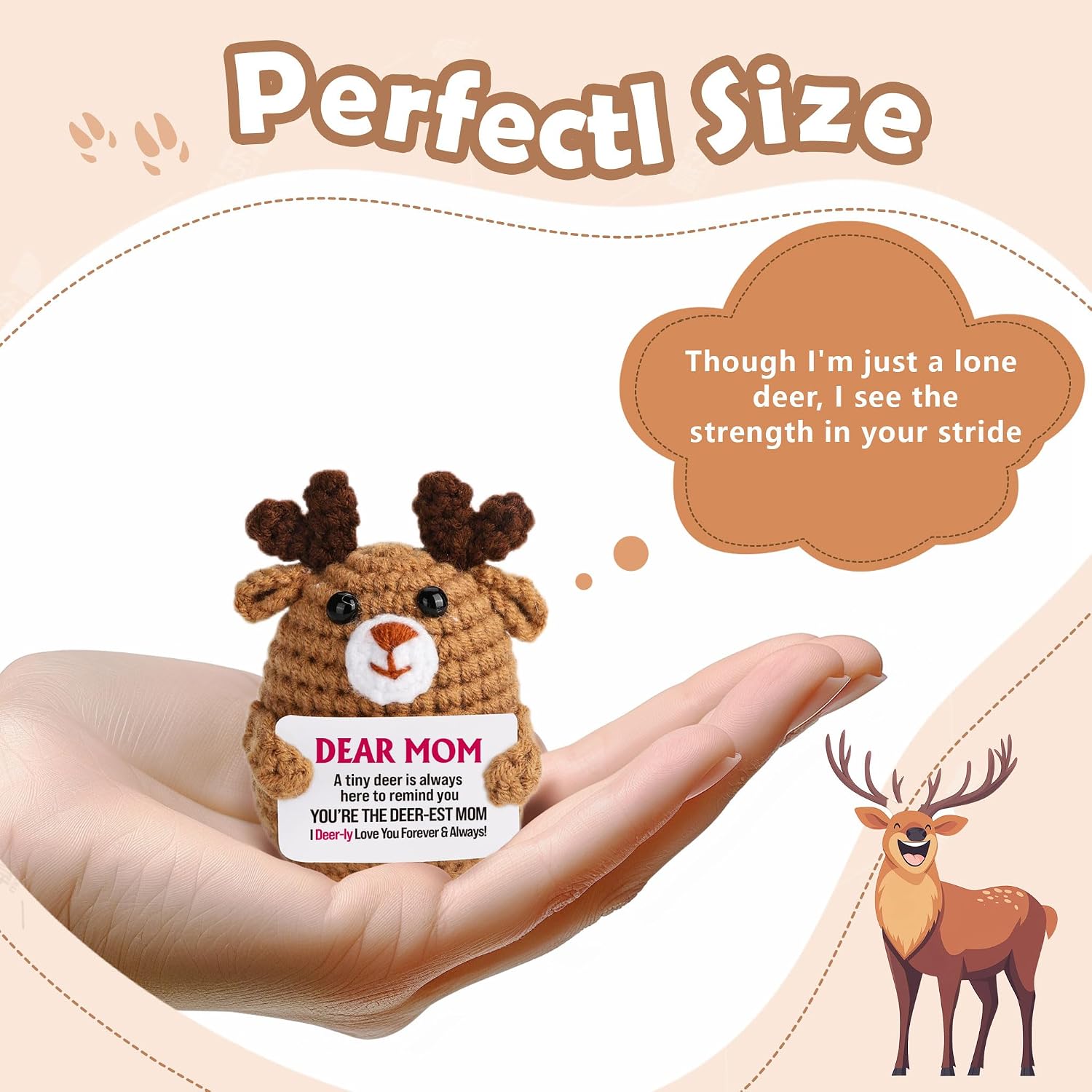 Mini Funny Crochet Christmas Deer Gift for Mom from Daughter Son, Cute Small Birthday Gifts with Puns Card for Bonus Mom Step New Mama Grandma Desk Decor, Christmas Stocking Stuffers Stuff image 2
