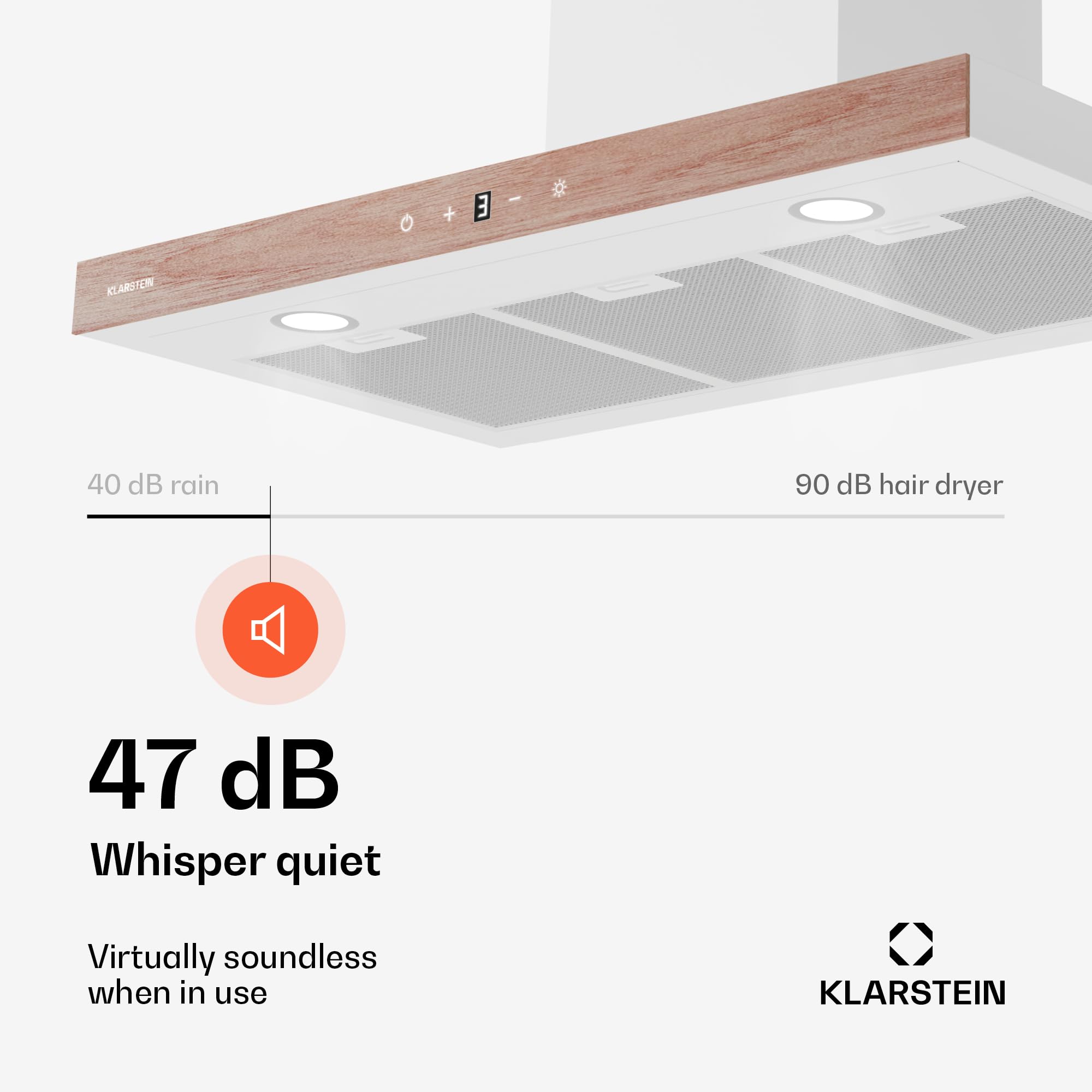Klarstein ZenFusion T okap kuchenny – montaż ścienny 90 cm, zwiększenie 885 m³/h, obsługa dotykowa, klasa efektywności energetycznej A++, LED 4000 K, cichy 47 dB, biały, wywiew i obieg