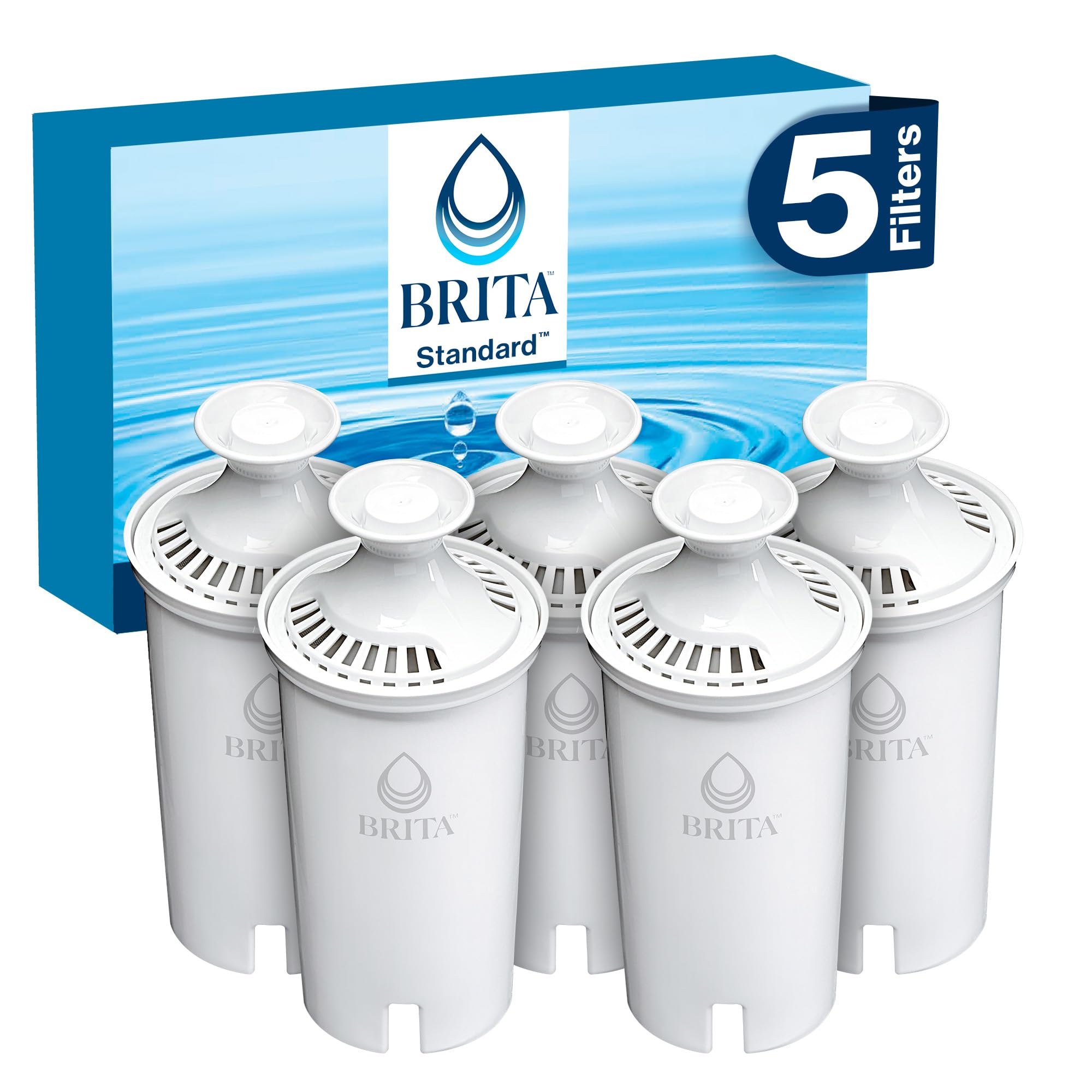 Brita Standard Replacement Filter, Reduces Contaminants while keeping healthy minerals, Certified by WQA to reduce Chlorine for improved taste, Made without BPA, Replace after 151 litres, 5 Count