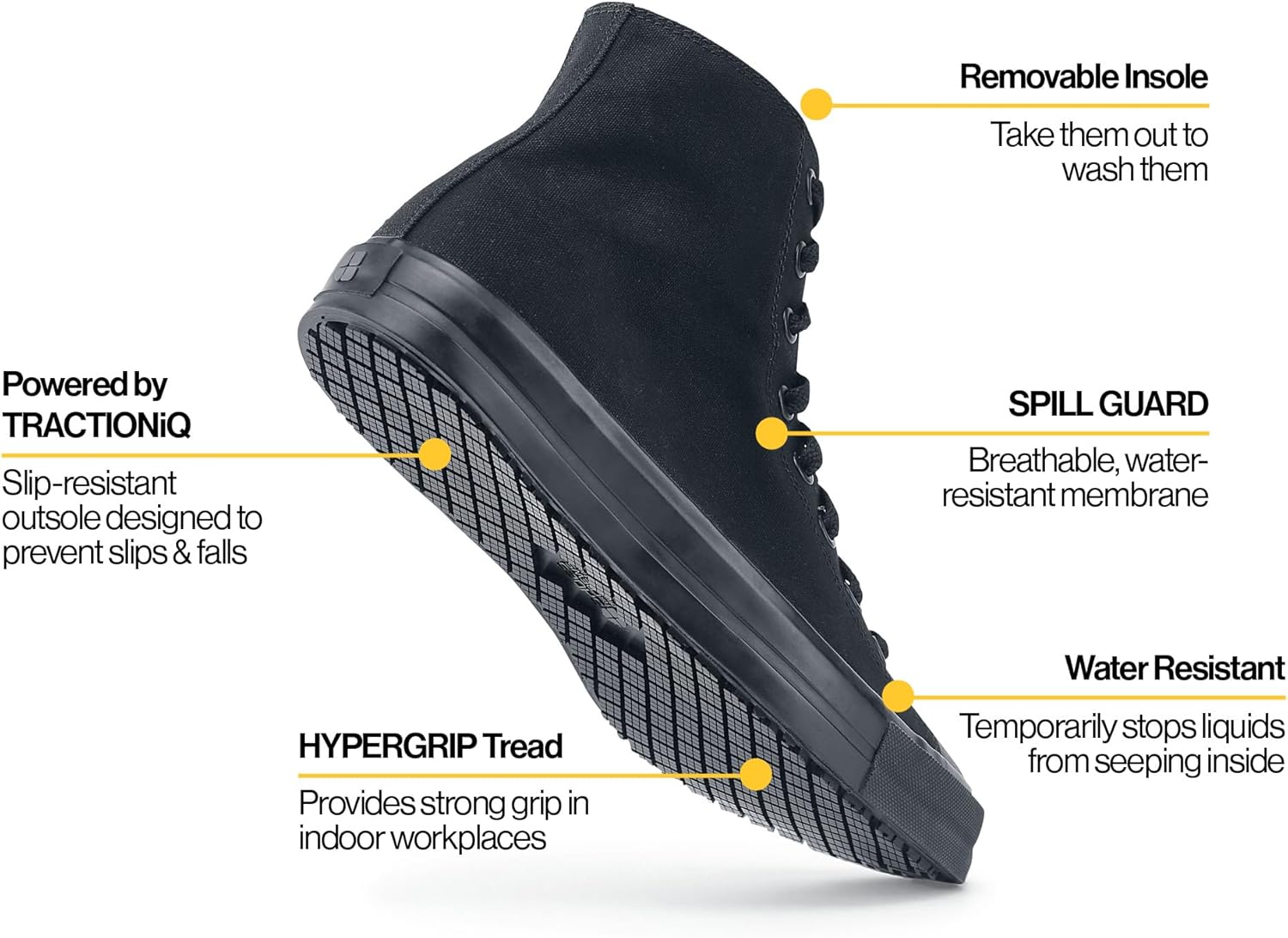 Shoes for Crews Unisex Slip-Resistant High-Top Work Sneakers – Comfortable, Water-Resistant Women's & Men's Shoes for Hospitality, Administrative Roles & More - Pembroke