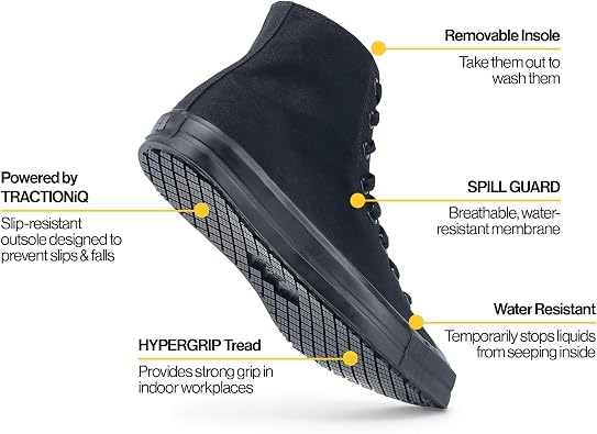Shoes for Crews Unisex Slip-Resistant High-Top Work Sneakers Comfortable, Water-Resistant Women's & Men's Shoes for Hospitality, Administrative Roles & More - Pembroke