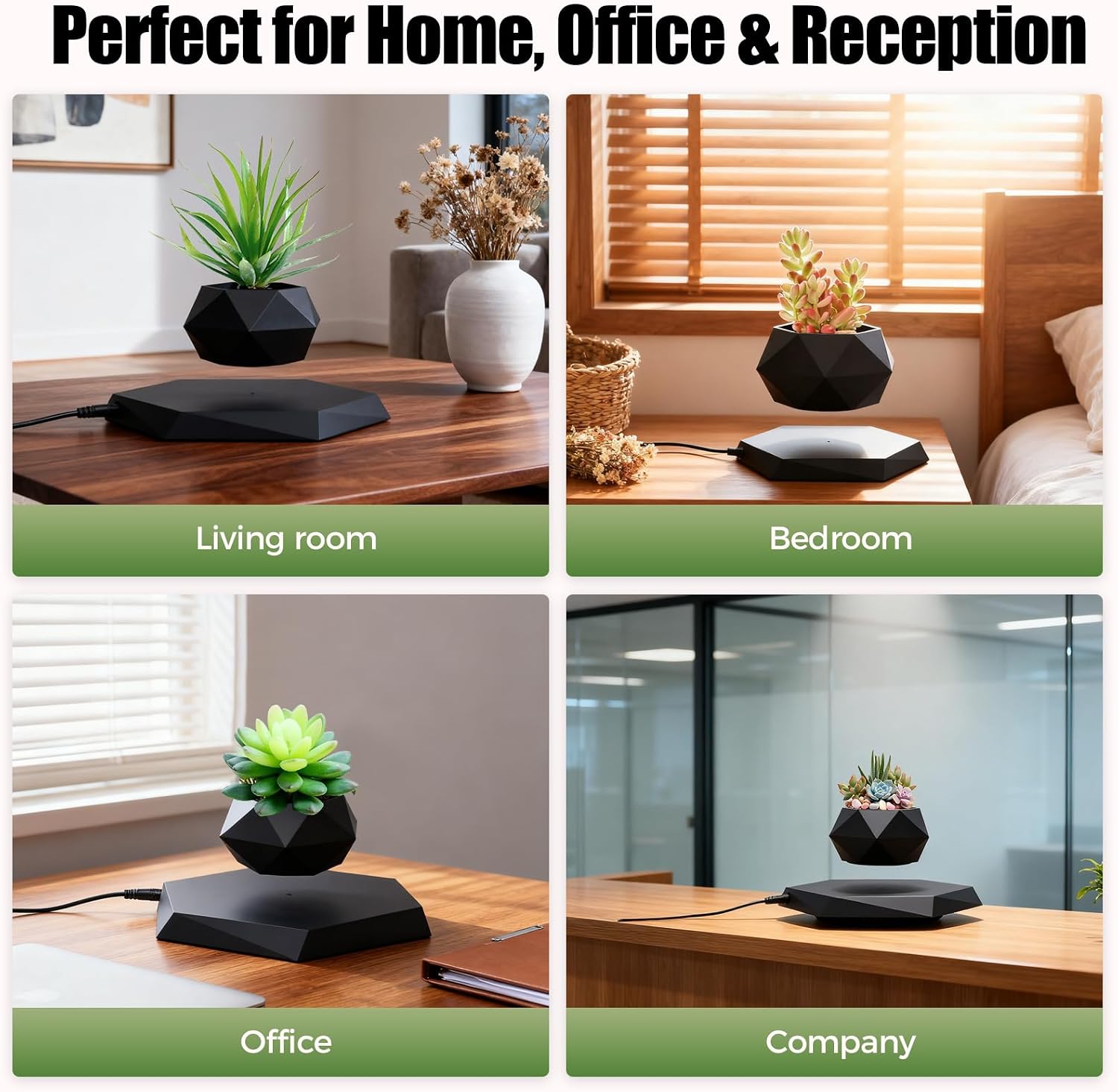 Rotation Flower Pot, Magnetic Levitating Plant Pot for Air Plants,Floating Plant Pot,Rotating Air Bonsai Planter Flower Pot for Home Living Room Office Desk (Black)