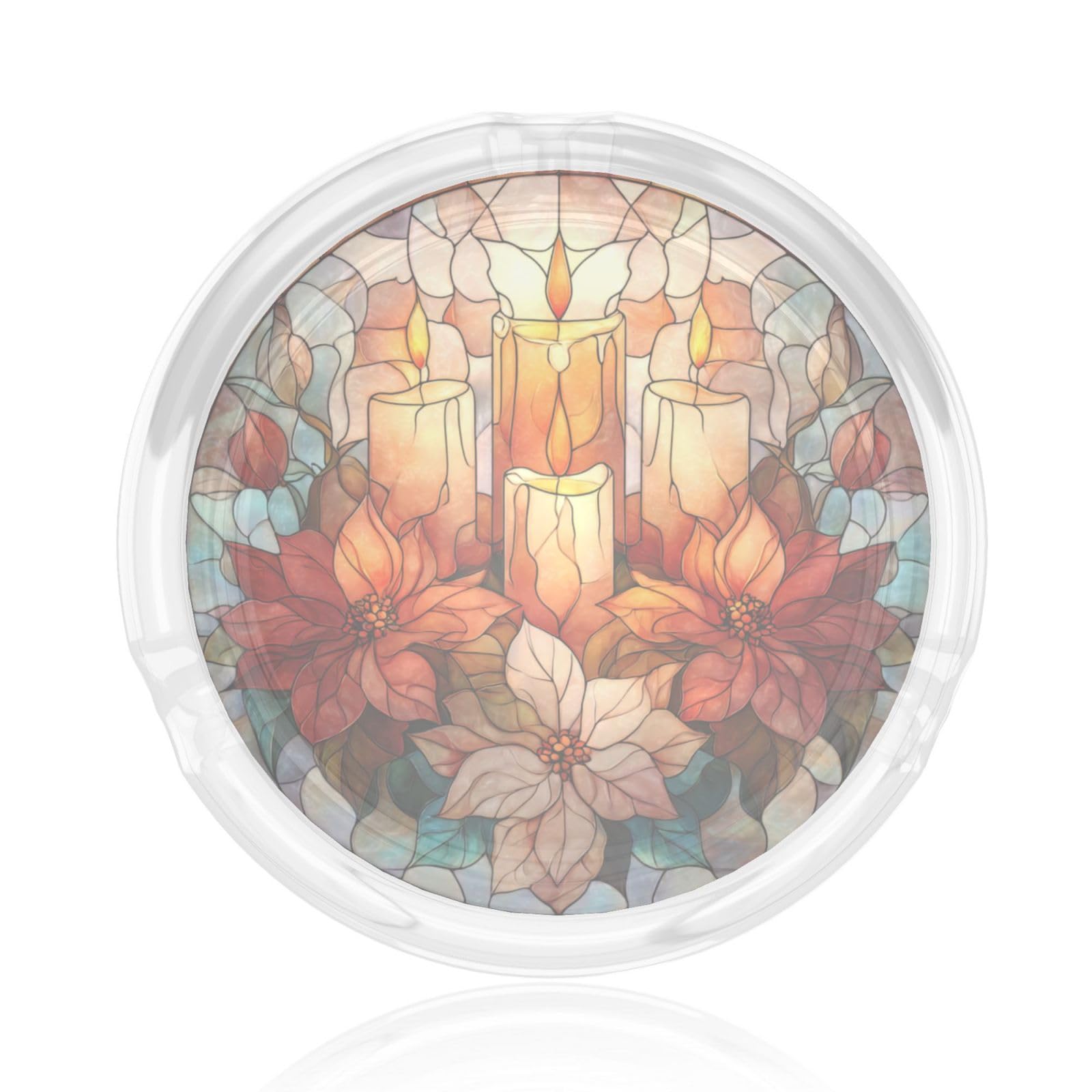 Stained Glass Candles And Poinsettia Flowers Glass Ashtray For Cigarettes Ash Trays Case For Home Office Decor
