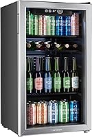hOmeLabs 120 Can Beverage Refrigerator - Mini Fridge with Glass Door, Adjustable Shelves for Soda, Beer, Wine - Office, Bar, Man Cave Cooler
