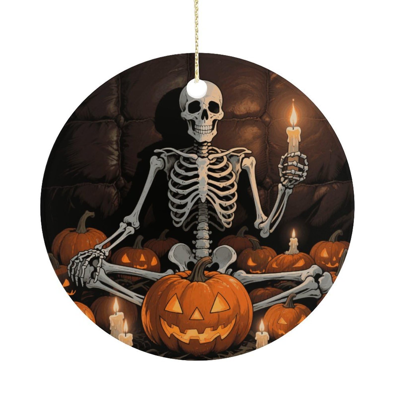 Personalized Christmas Ornaments 2025 Ceramic Hanging Skull Pumpkin Ornaments with Gold String Double-Sided Vintage Holiday Decorations for Tree Mantel Tabletop Xmas Party Favors