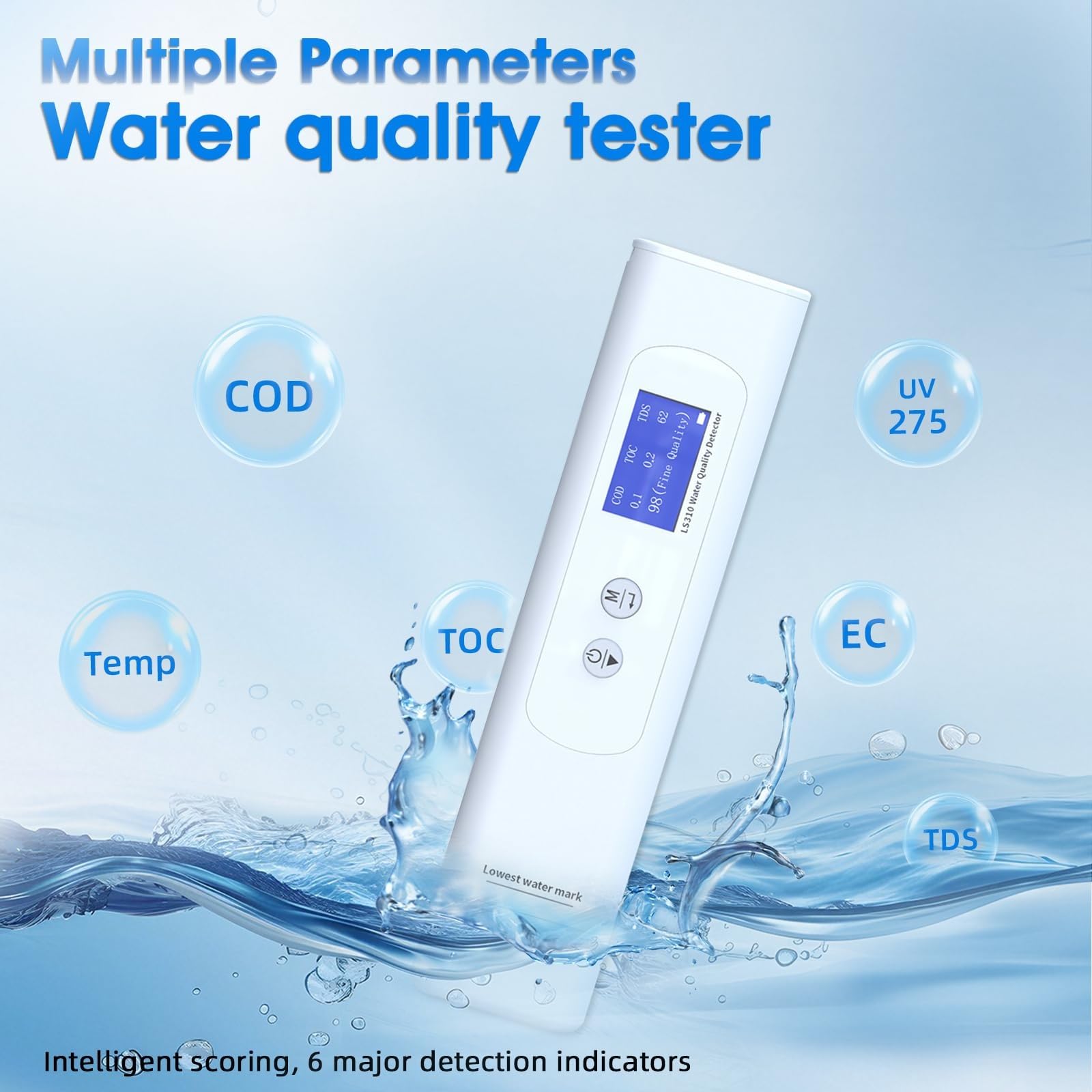 Probador de calidad del agua 6 en 1, medidor portátil de DQO TDS EC de alta precisión for medición rápida, for el hogar, senderismo, camping, pozos